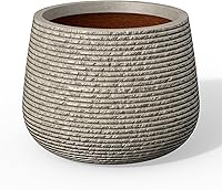 Kante 12.5" Round Fluted Concrete Planter - Weathered Finish, Drainage Hole, Indoor Outdoor Plant Pot