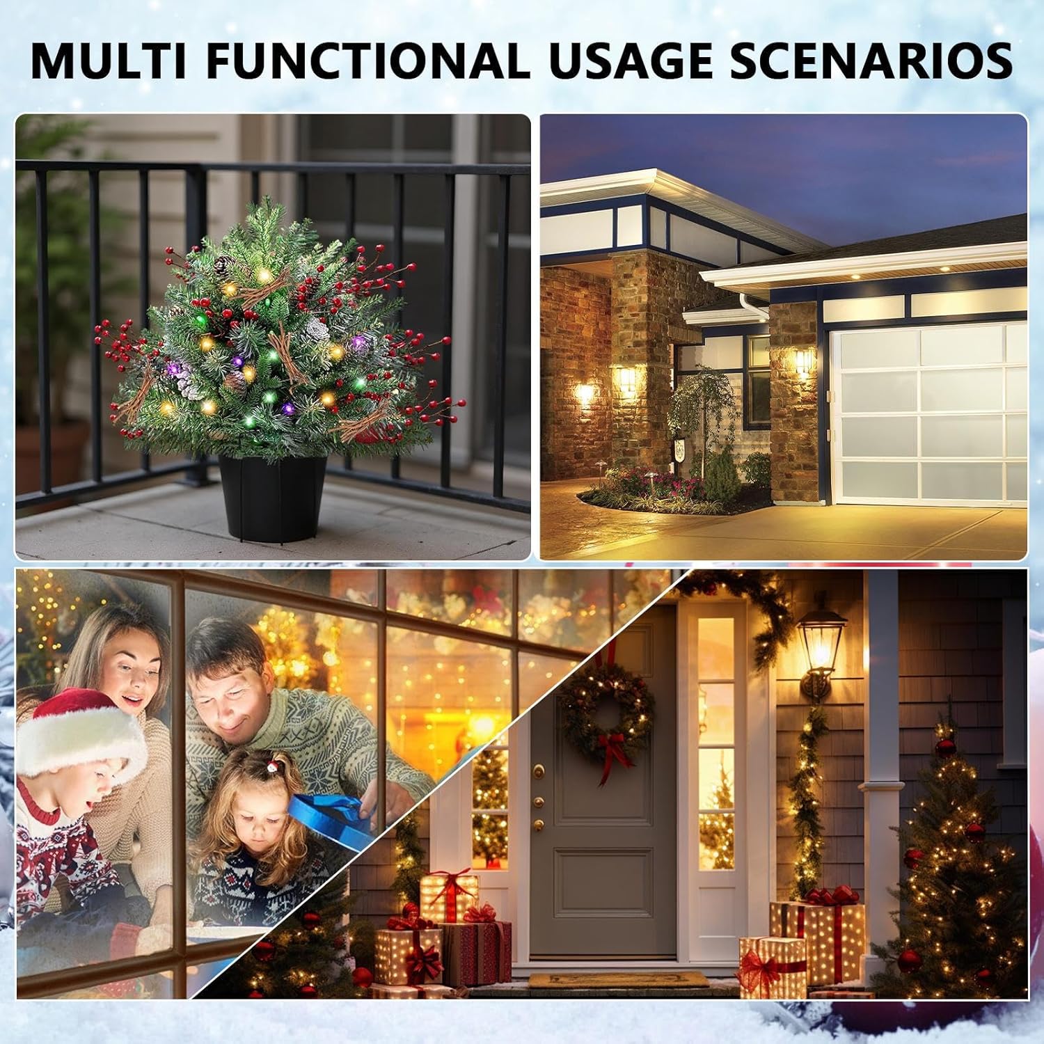 プランターブッシュ クリスマス - 人工プランターブッシュ 三脚スタンド付き,ホリデーパーティーグッズ 学校寮オフィスお祝い冬墓地用