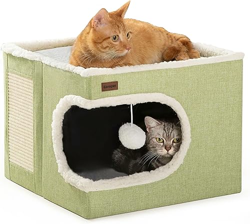 Miniatura 8 de Cama para Gatos de Interior Casa Cubo, Camas de Cueva para Gatos Cubierta y Muebles con Almohadilla Rascadora y Tienda Refugio, Lindo Condominio Gris