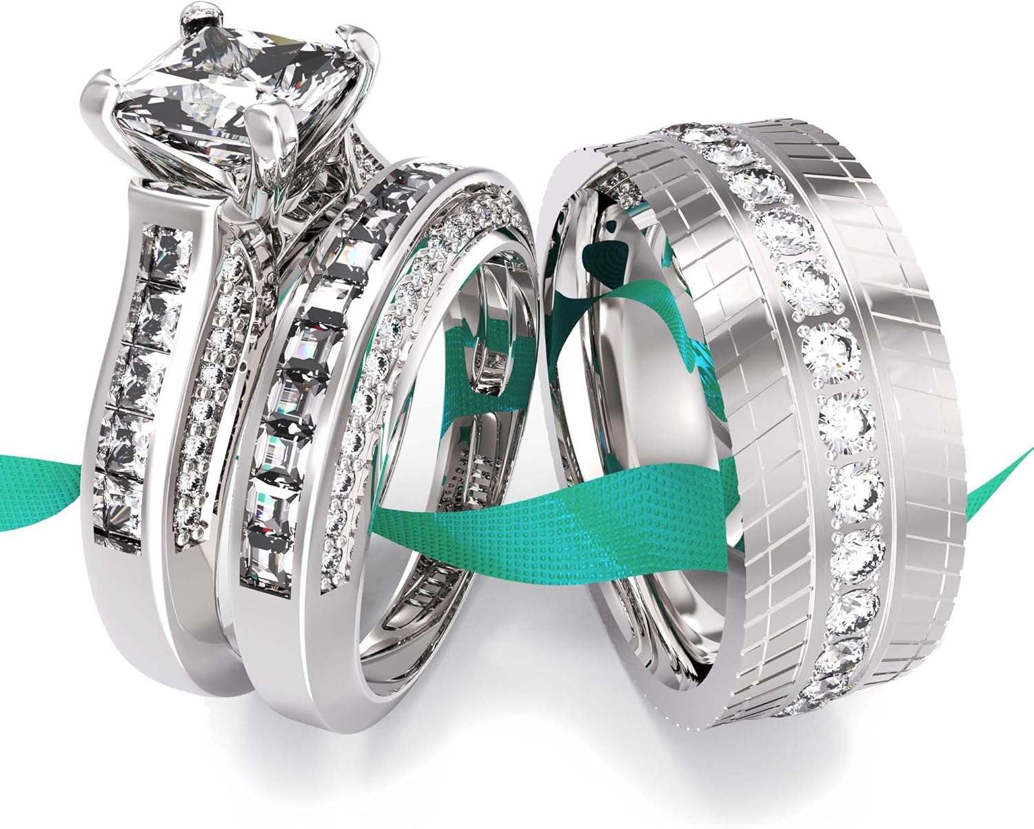 Wedding Ring Sets His And Hers Promise Ring Wedding Ring Sets His And Hers Couples Women 925 Sterling Silver Square Cut Moissanite Man titanium Wedding Band