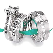 Wedding Ring Sets His And Hers Promise Ring Wedding Ring Sets His And Hers Couples Women 925 Sterling Silver Square Cut Moissanite Man titanium Wedding Band