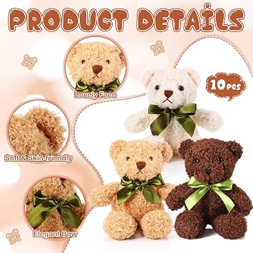 HyDren 36 Packs Bear Plush Stuffed Bears Bulk 10 Inch Soft Cute Stuffed Animal Toy with Bow Tie for Baby Shower Easter Birthday Christmas Valentine Gift
