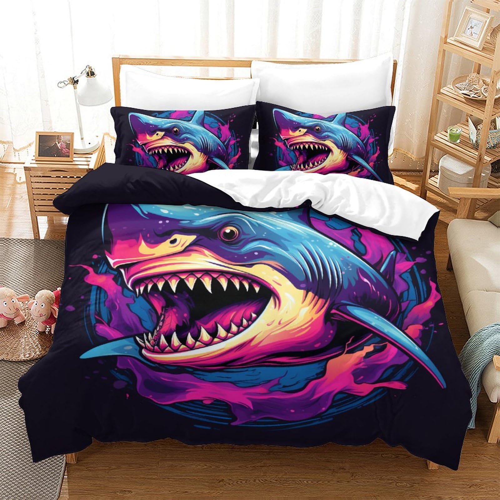 Parure de lit requin microfibre douce et résistante avec zip