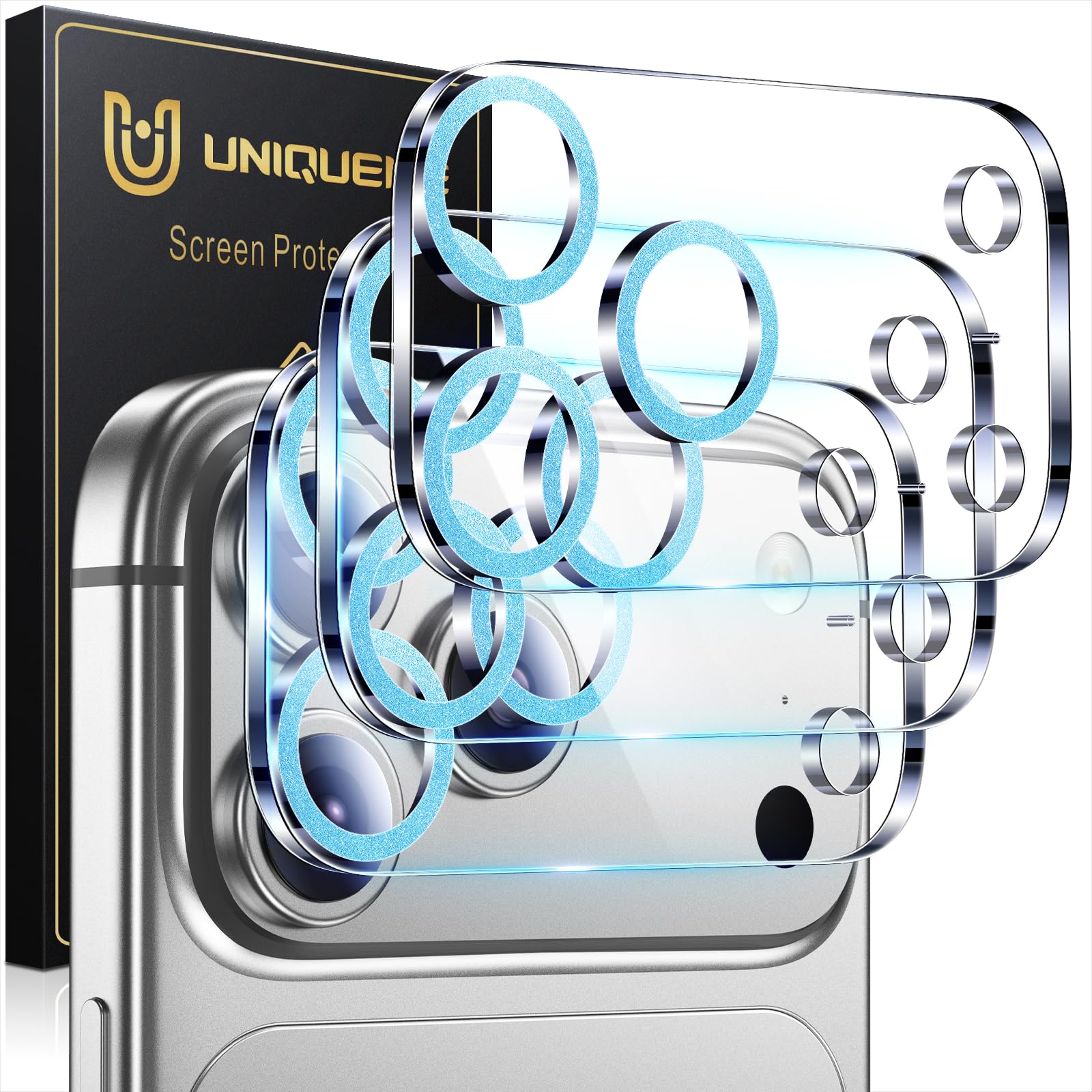 UniqueMe pour iPhone 17 Pro Caméra Protecteur - 3 Pièces, Bleu