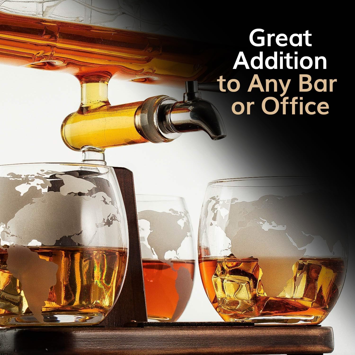 Whiskey Decanter Globe Set with 4 Etched Whiskey Glasses - for Liquor Scotch Bourbon Vodka, Gifts For Men - 1250ml Unique Ship Sails Set for Home Bar, Bourbon, Birthday Gift for Dad