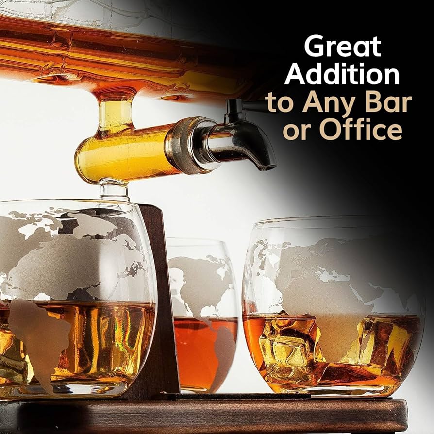 Amazon.com | Whiskey Decanter Globe Set with 4 Etched