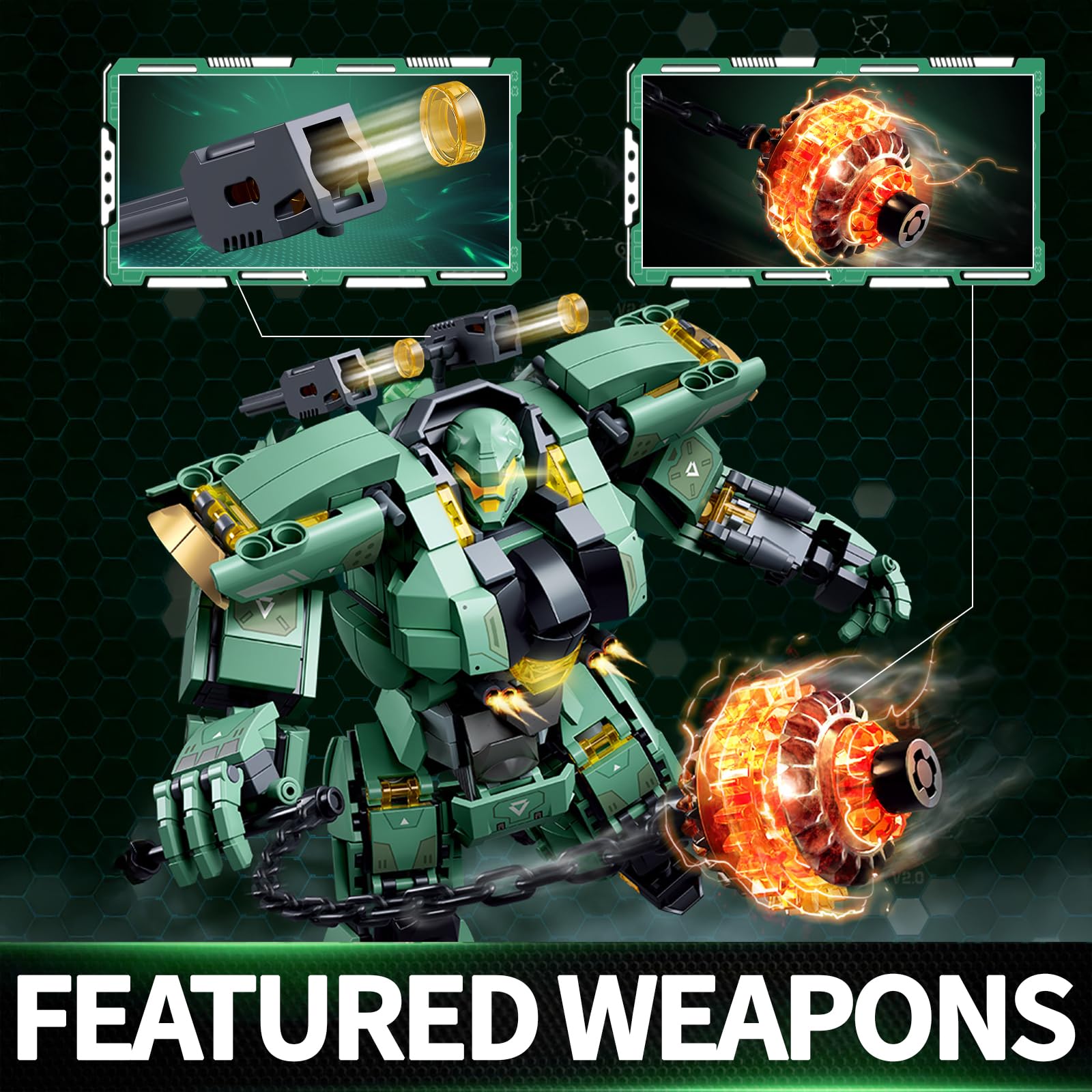 Amazon.com: LQPFBSM Green Heavy Mecha Building Set 542 Pieces