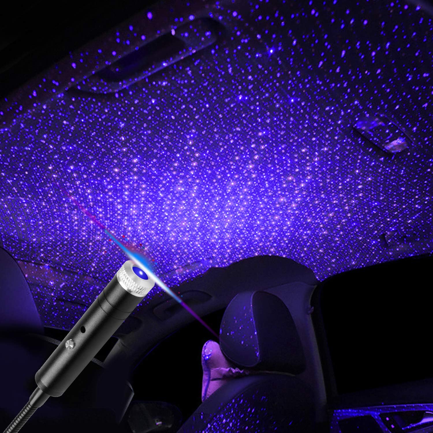 USB Star Night Light Sound Activated, Romantic Auto Roof Lights Car Ceiling Interior Light, Adjustable Violet Blue USB Night Light Decorations for Car Bedroom Home Party, Plug and Play