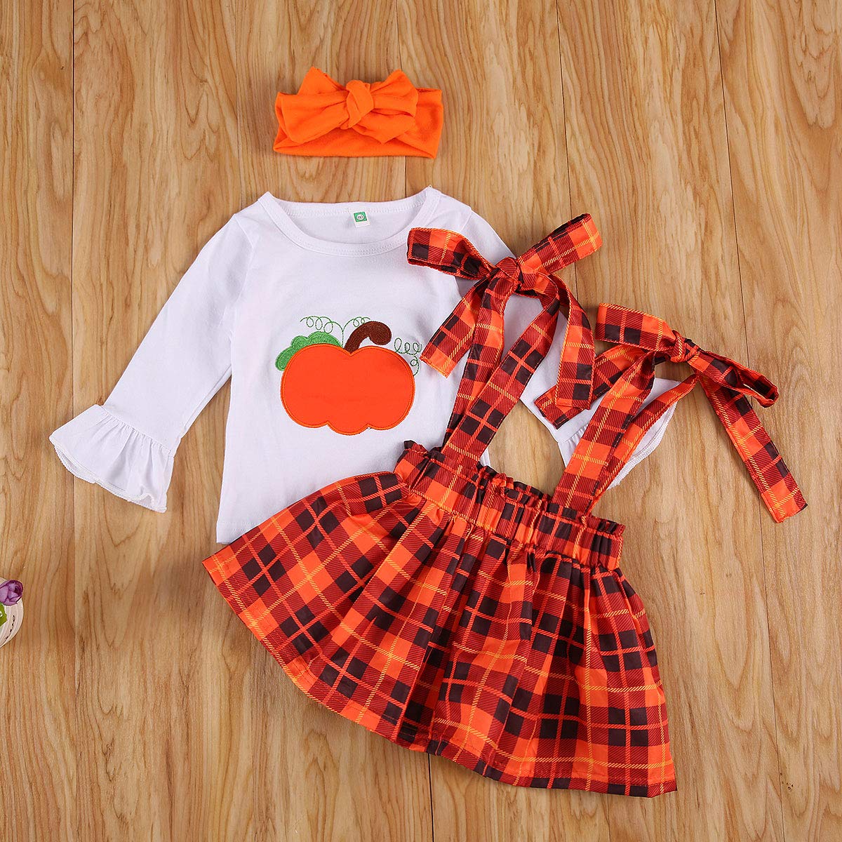 Spring Baby Girl Plaid Outfits 2Pcs/Set Long Sleeve Tops+Overalls Strap Toddler Kid Clothes (W-White, 2-3T)