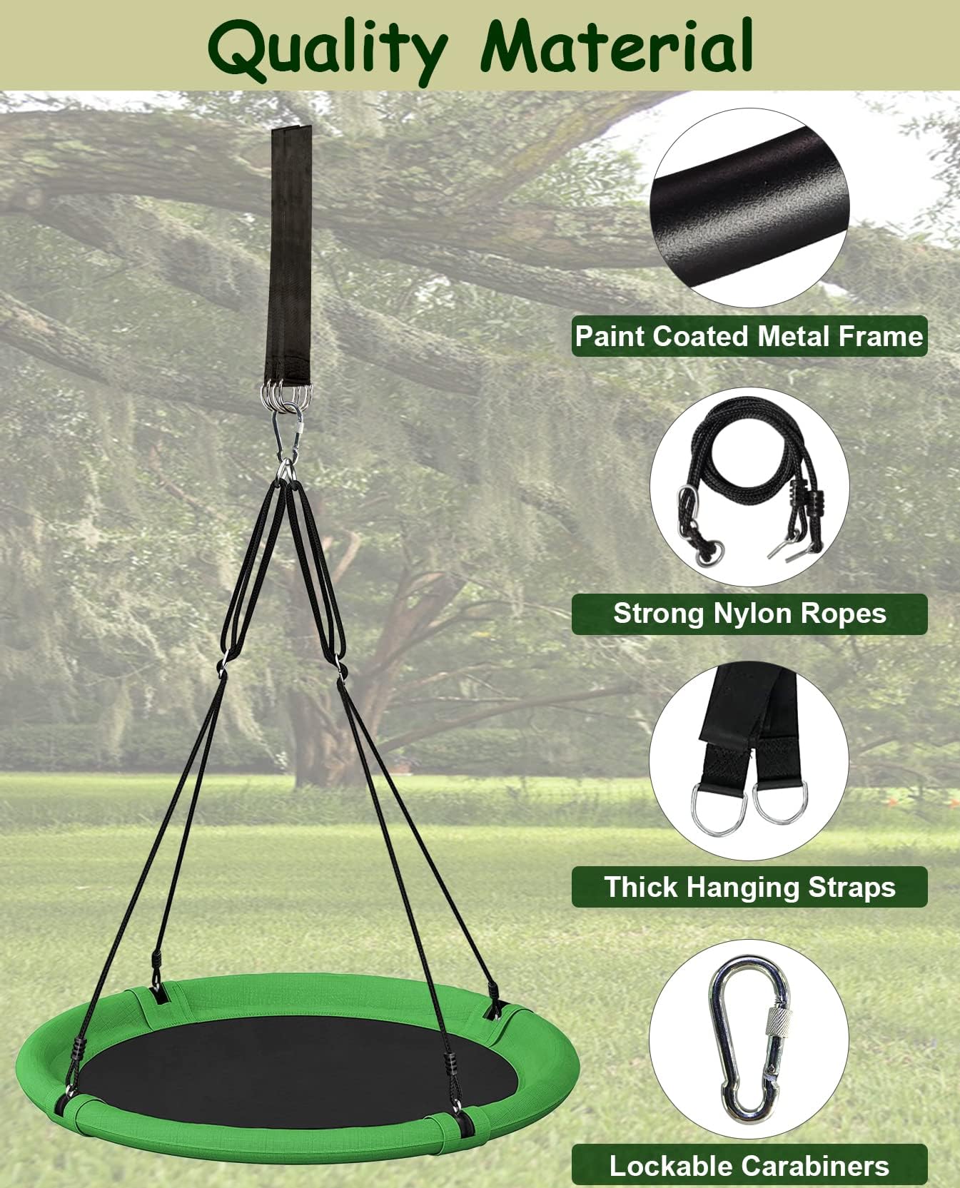 Koutemie Set altalena per albero da 102 cm, altalena regolabile da giardino per bambini e adulti, altalena per parco giochi all'aperto, verde e nero