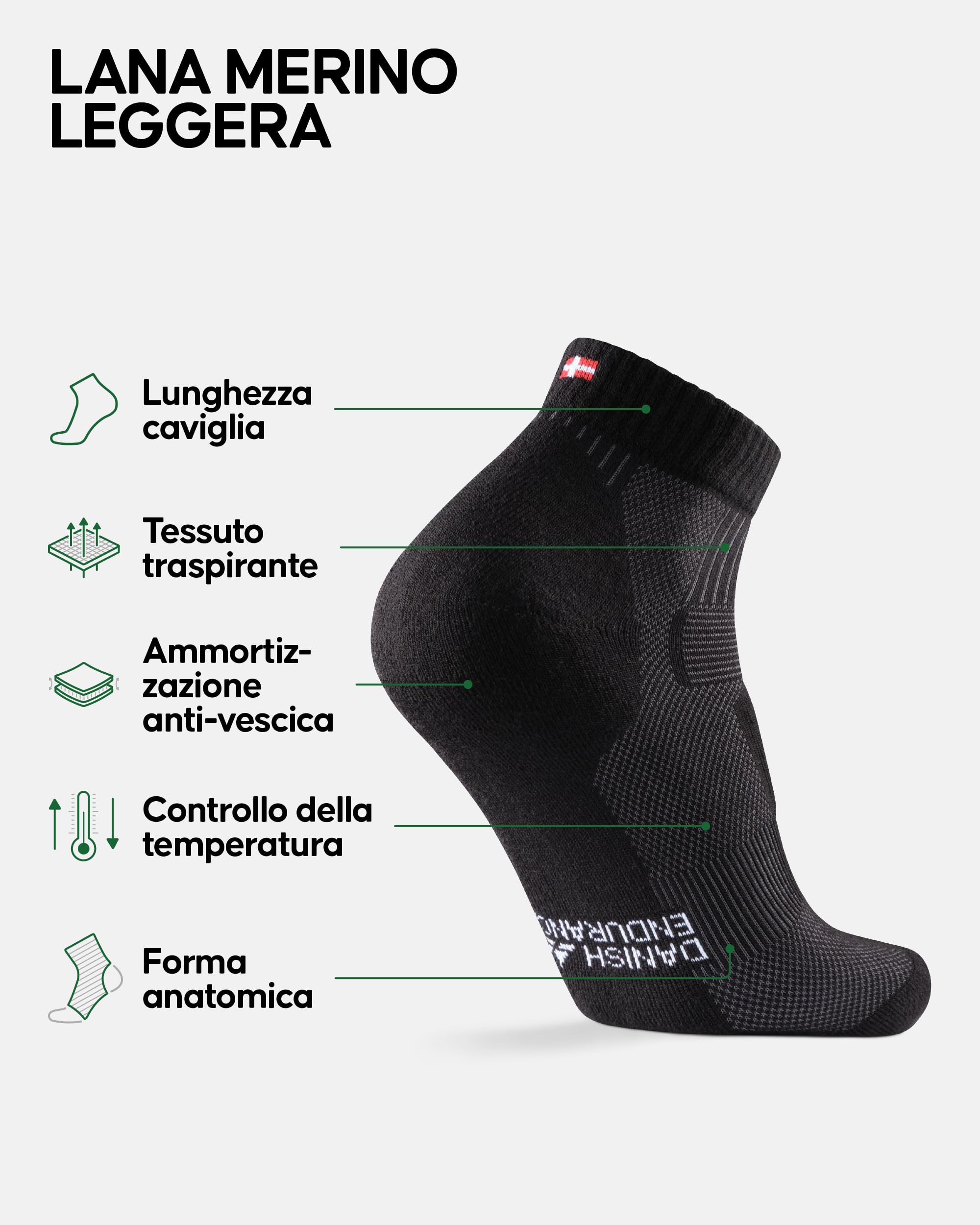 DANISH ENDURANCE Calze Trekking in Lana Merino, Calze Termiche Anti-Vesciche, Traspiranti, da Uomo, Donna, Bambino, 3 Paia