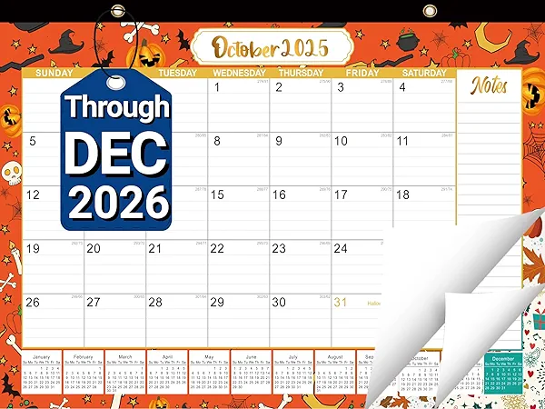 Desk Calendar 2025-2026 - Large 18-Month Desk/Wall Calendar, Through December 2026, 17" x 11.5", Thick Paper, Clear Plastic Cover, Large Ruled Blocks Monthly Calendar for Easy Organizing