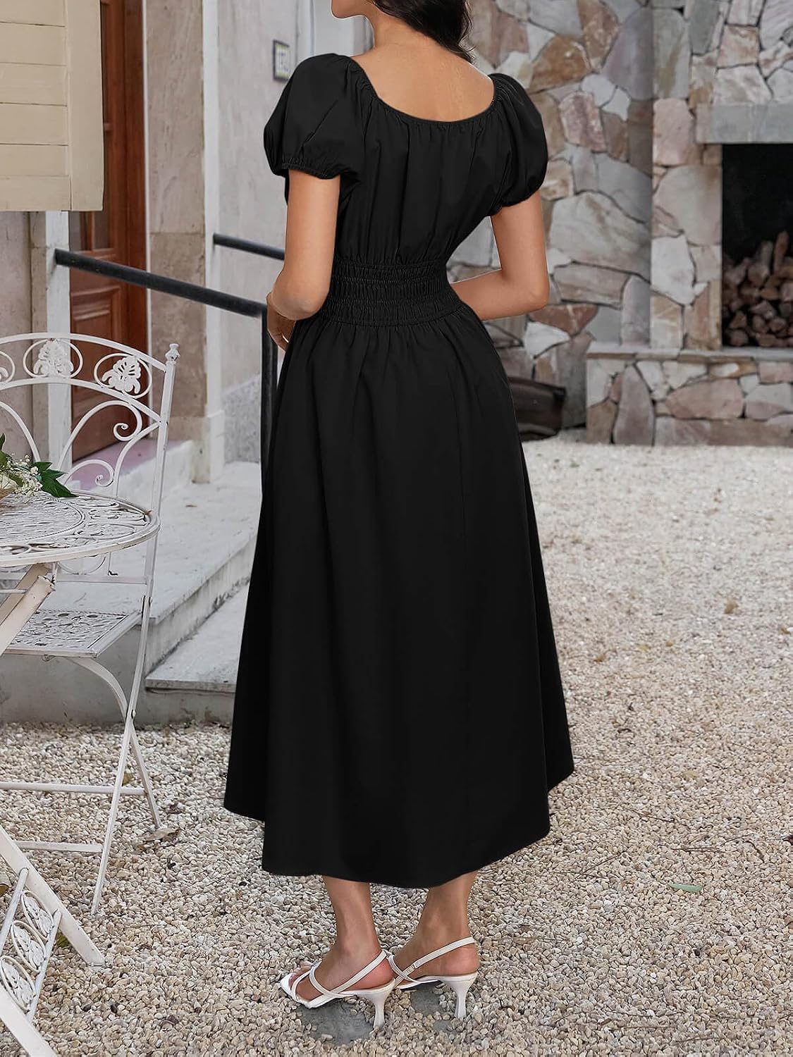 Yousify Women's Summer Dresses 2026 Short Puff Sleeve Midi Dress Casual Scoop Neck A Line Sundress with Pockets