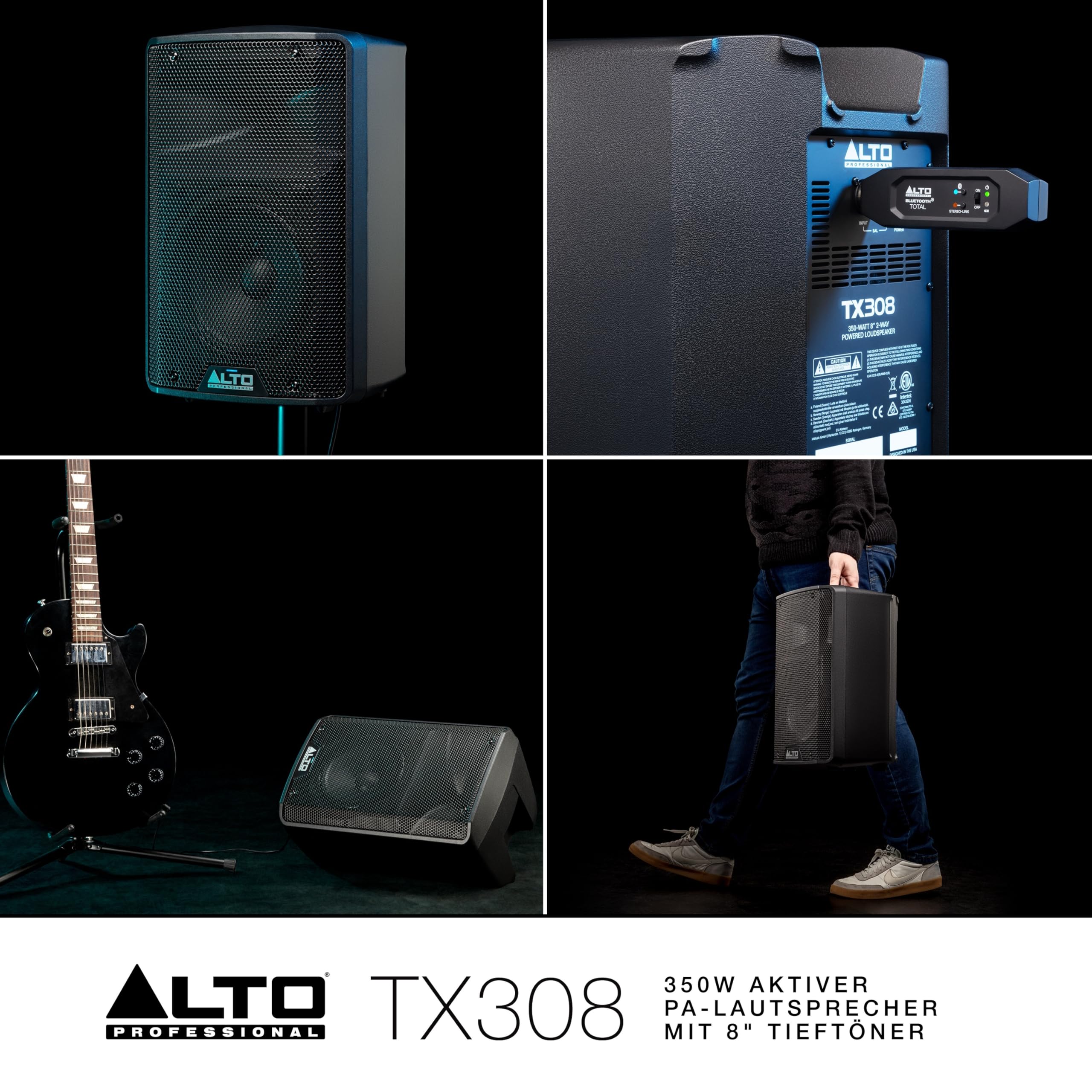 ALTO TX308-350W Aktiver PA-Lautsprecher mit 8" Tieftöner für Mobile DJs und Musiker, Kleine Auftrittsorte, Feiern und Sport-Events