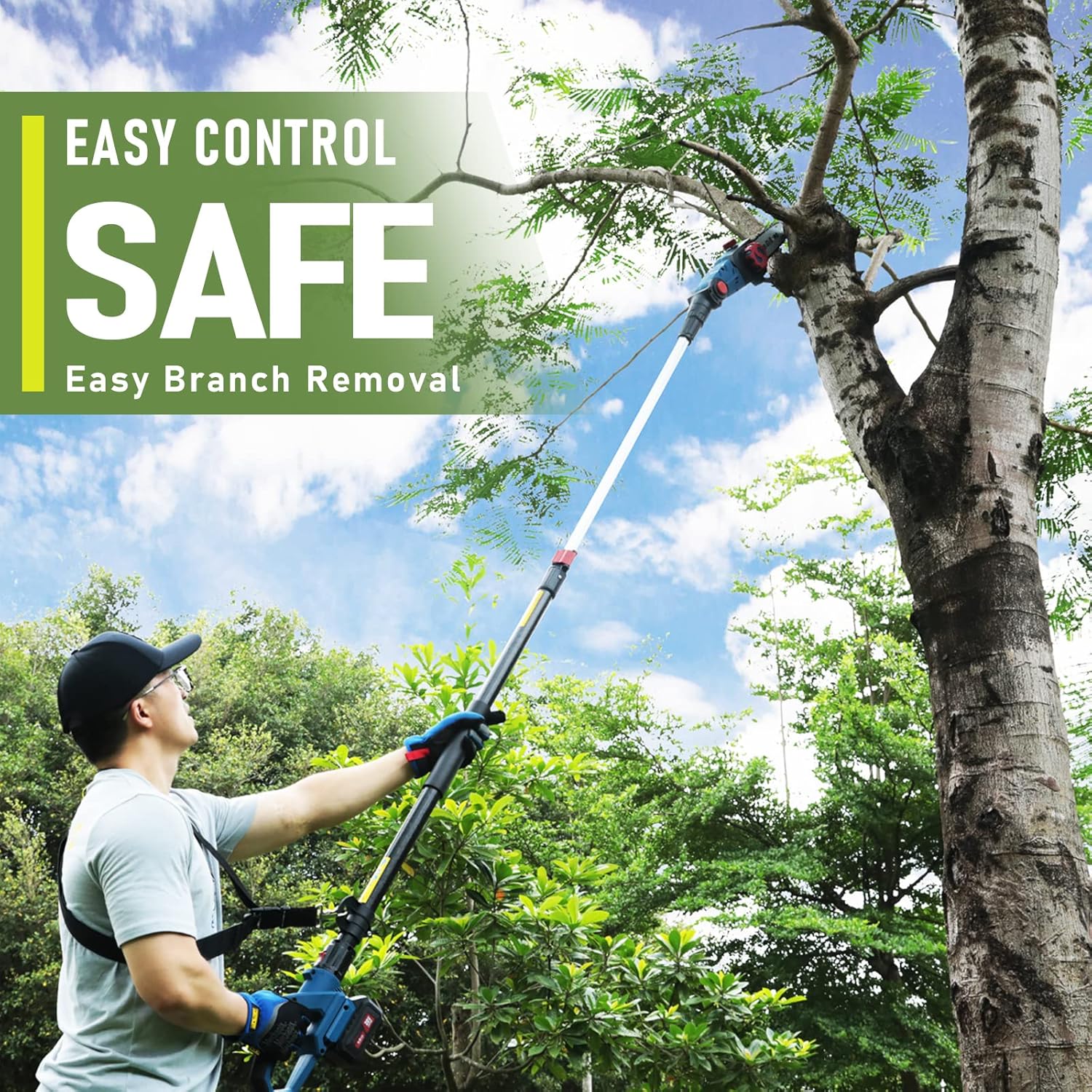 review Enhulk Cordless Pole Saws for Tree Trimming, 13-Foot MAX Reach, 8-Inch Power Pole Saw 19.7 ft/s Cutting Speed With 20V 4.0Ah Li-ion Battery, Quick Charger, Oregon Bar for Pruning, Delimbing, Bucking