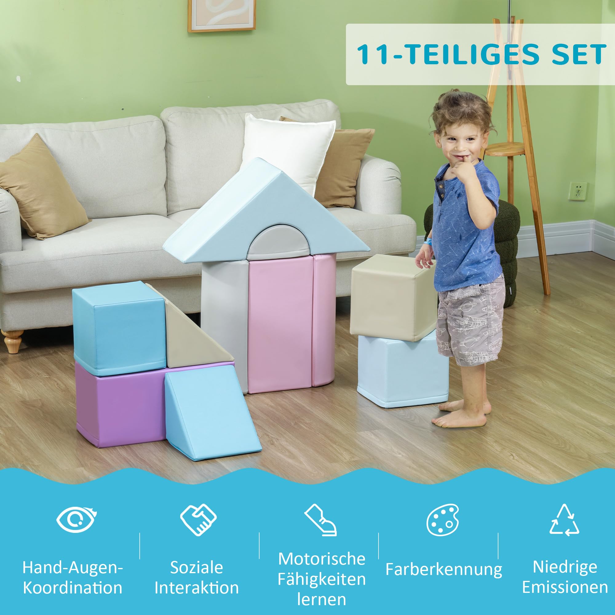 HOMCOM- Bausteinset Mattoncini Morbidi, Multicolore, 25L x 25B x 50H cm, DE3D0-008V02MX0431