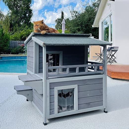 Aivituvin 2 Story Cat House Enclosure with Large Balcony, Indoor Cat Condo Outdoor