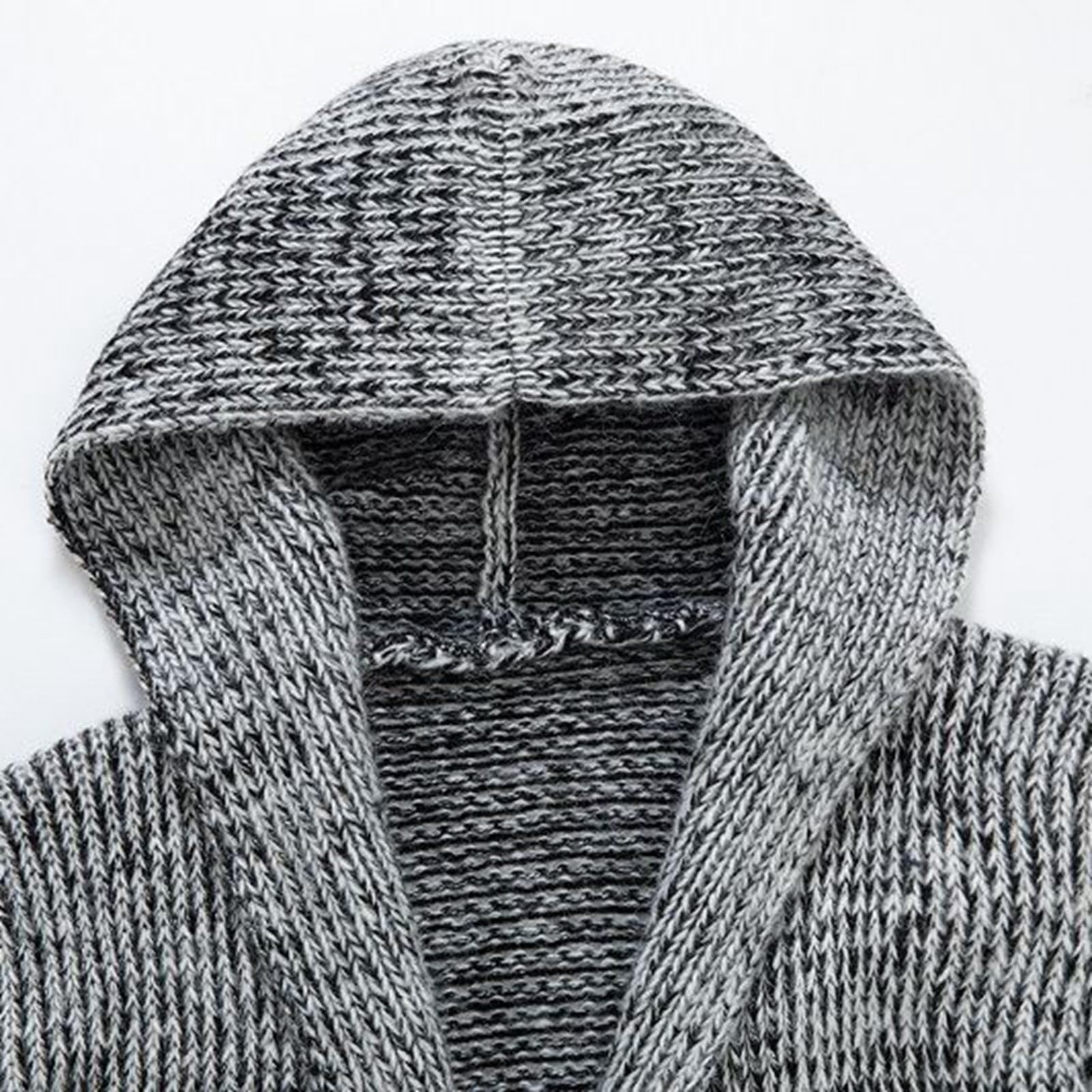 Cardigan da uomo in cotone, cardigan lungo, da uomo, con cappuccio, bottoni, invernale, caldo, a maglia grossa, elegante tinta unita