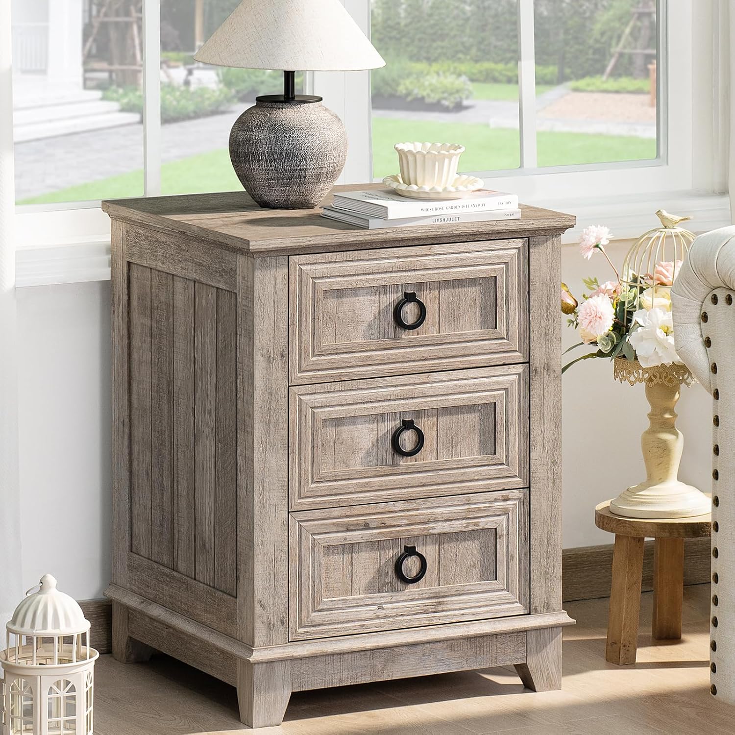 Bedroom Dresser and Nightstand Sets 4 Piece, Farmhouse 6 Drawers Dresser & 40.5" Tall Chest of Drawers, 18" Nightstands Set of 2, 54" Wide Furniture Dressers for Bedroom, Living Room, Grey