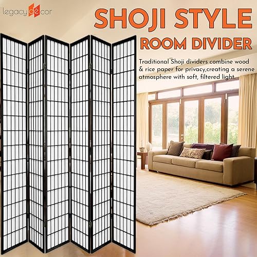 Miniatura 2 de Legacy Decor - Separador de habitación, de e 3, 4, 6, 5, 8 paneles de habitación, estilo Shoji, de 6 pies alto, Madera, Negro