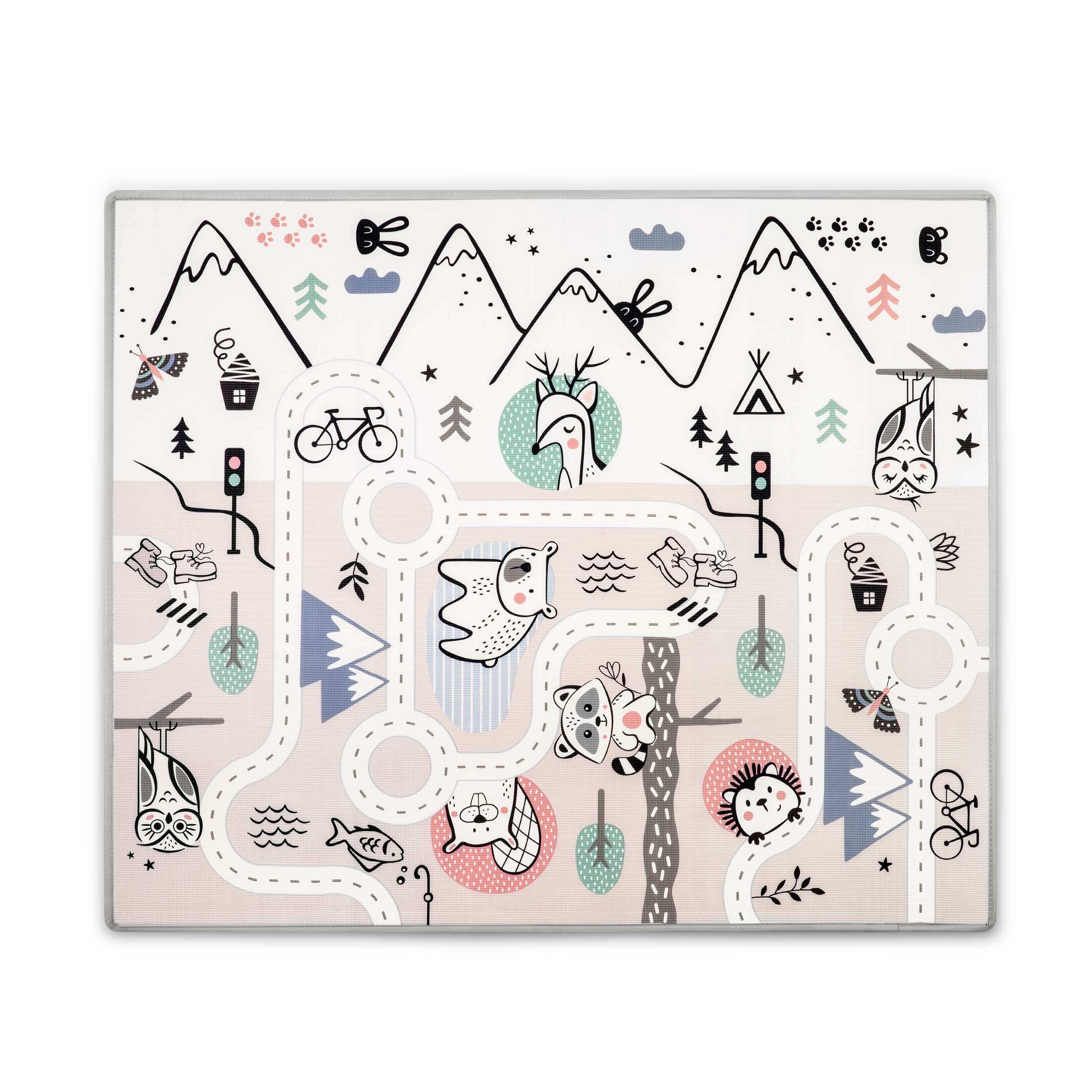 NUKIDO Mata Piankowa dla Dzieci Niemowląt Dwustronna Uroczy Kolorowy Design do Zabawy Raczkowania Idealna na Prezent Rolowana Grubość 1,5 cm Wielkość 180x150 cm Szara