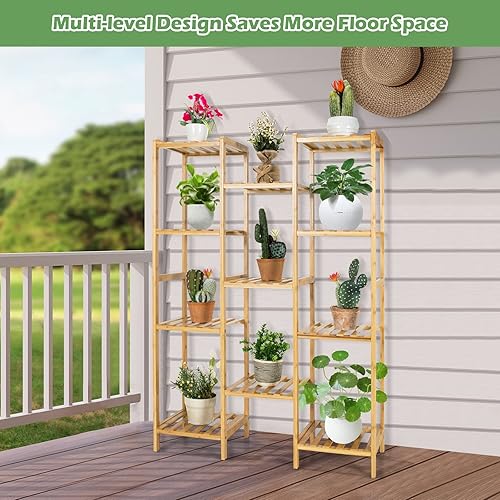 Miniatura 7 de Safstar - Estante de bambú para plantas de 11 niveles soporte independiente para macetas de flores soporte para plantas para interiores y exteriores