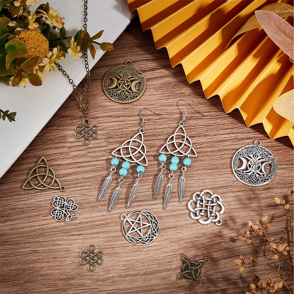 SUNNYCLUE 1 Box 20Pcs 10 Style Celtic Knot Charms Trinity Knot Charm Tree of Life Triple Goddes Moon Lucky Energy Flower Chakra Charm for jewellery Making Charms DIY Bracelet Necklace Earring Craft - Image 4