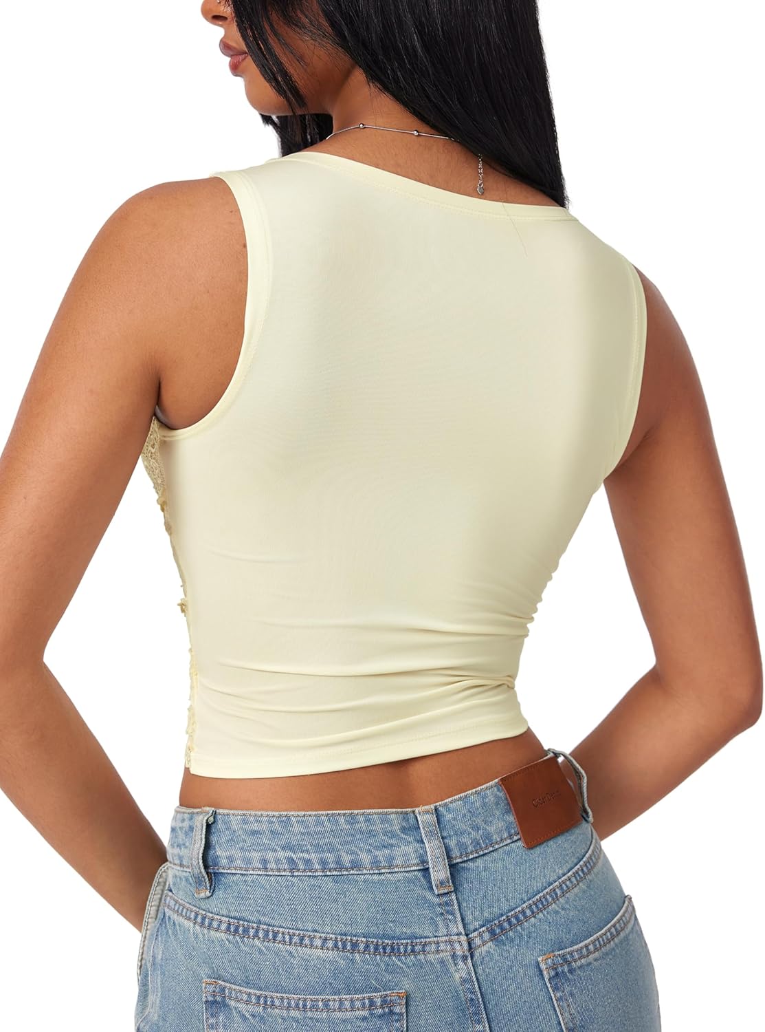 CIDER Lace Crop Tank Tops for Women Going Out V Neck Sleeveless Ruched Tops Trendy Y2K Summer Outfits - Image 6