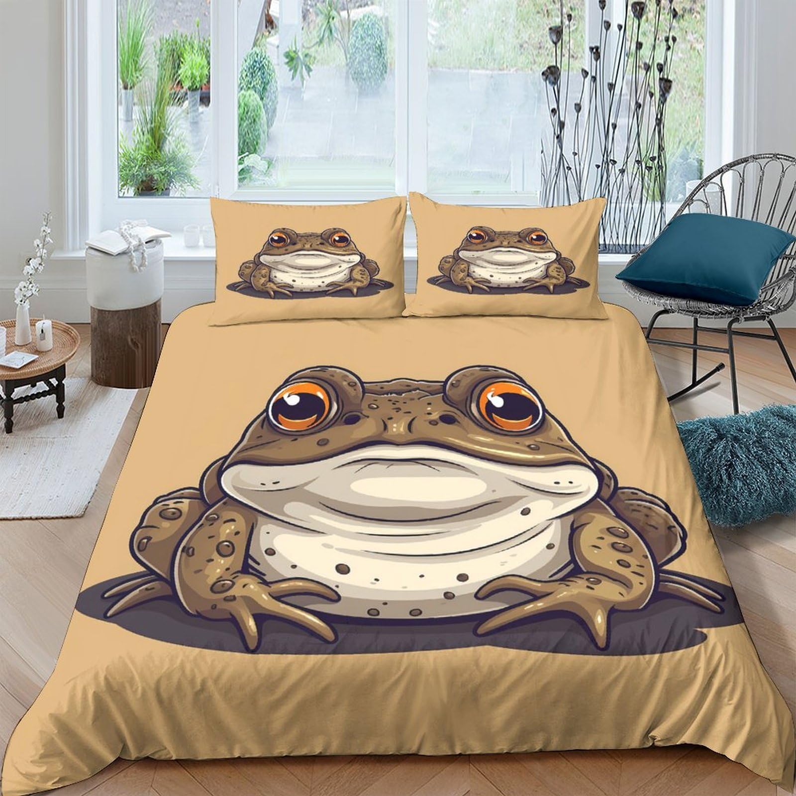 Housse de couette crapaud 3D 140x200 microfibre et taie d'oreiller