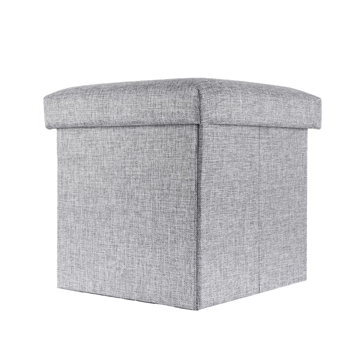 INTIRILIFE Puff Baúl Plegable 30x30x30 cm in Gris Alaska - Taburete Almacenaje Tapizado de Textil Tela Óptica Lino per Almacenamiento y Reposapiés - Asiento Silla Tejido Banqueto