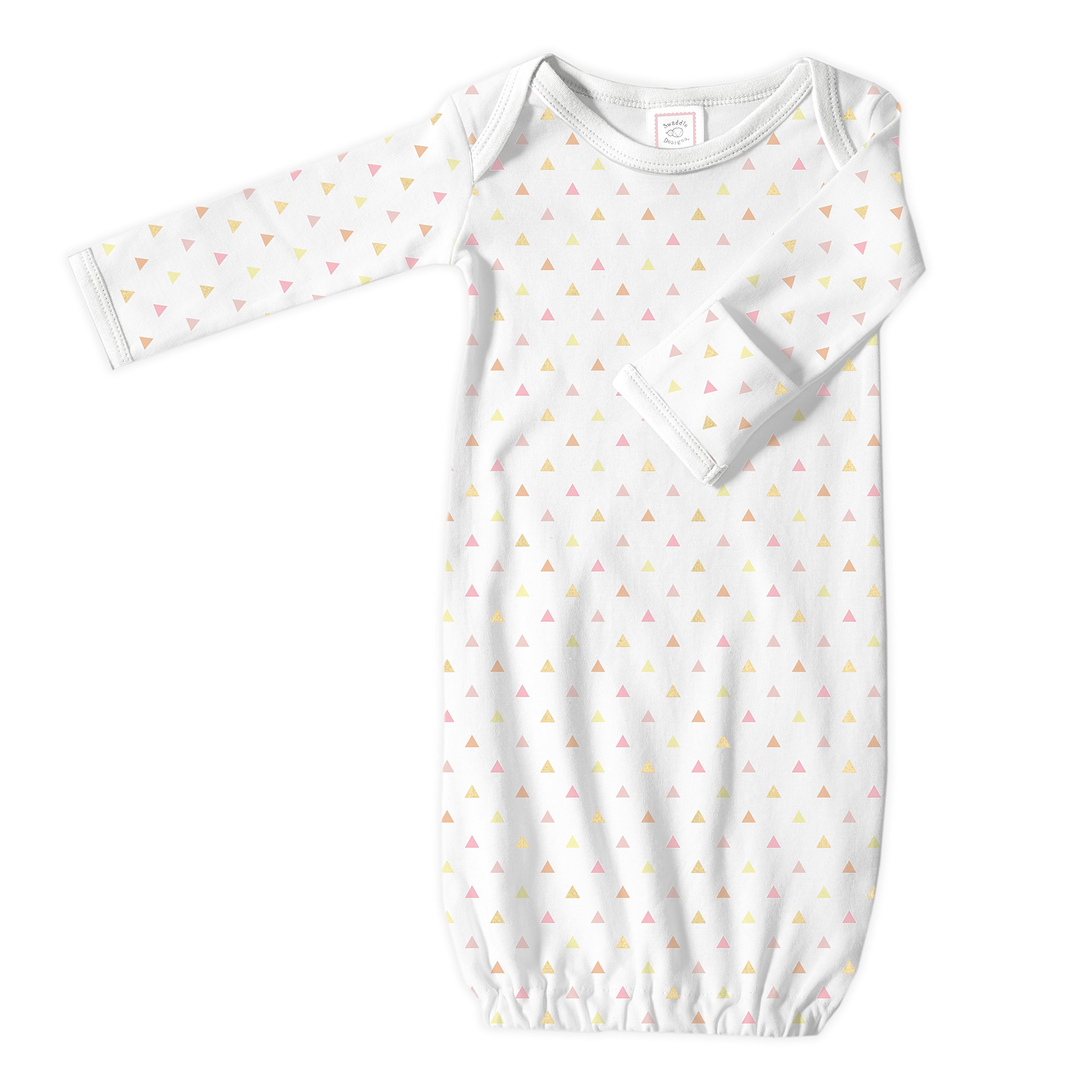 SwaddleDesigns Baby Infant Cotton Gown with Mitten Foldover Cuffs, Tiny Triangles, Pink, Newborn