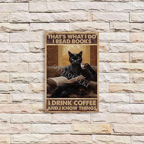 Miniatura 10 de Letrero de metal vintage con diseño de gato negro con texto en inglés Thats What I Do Read Books (Beber Coffee And Know Things), carteles de