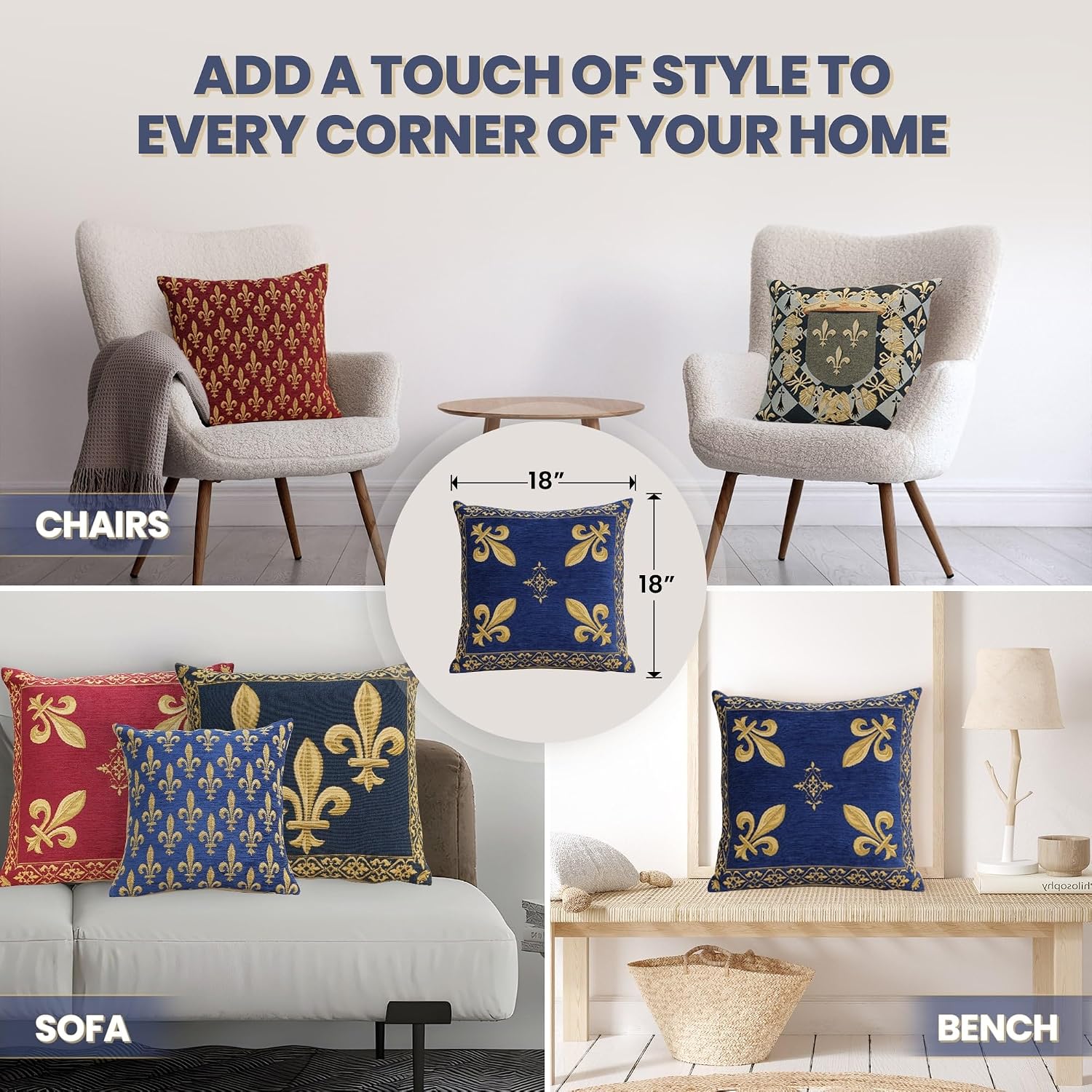 Charlotte Home Furnishings Inc. Fleur de Lys Blue III European Cushion Cover