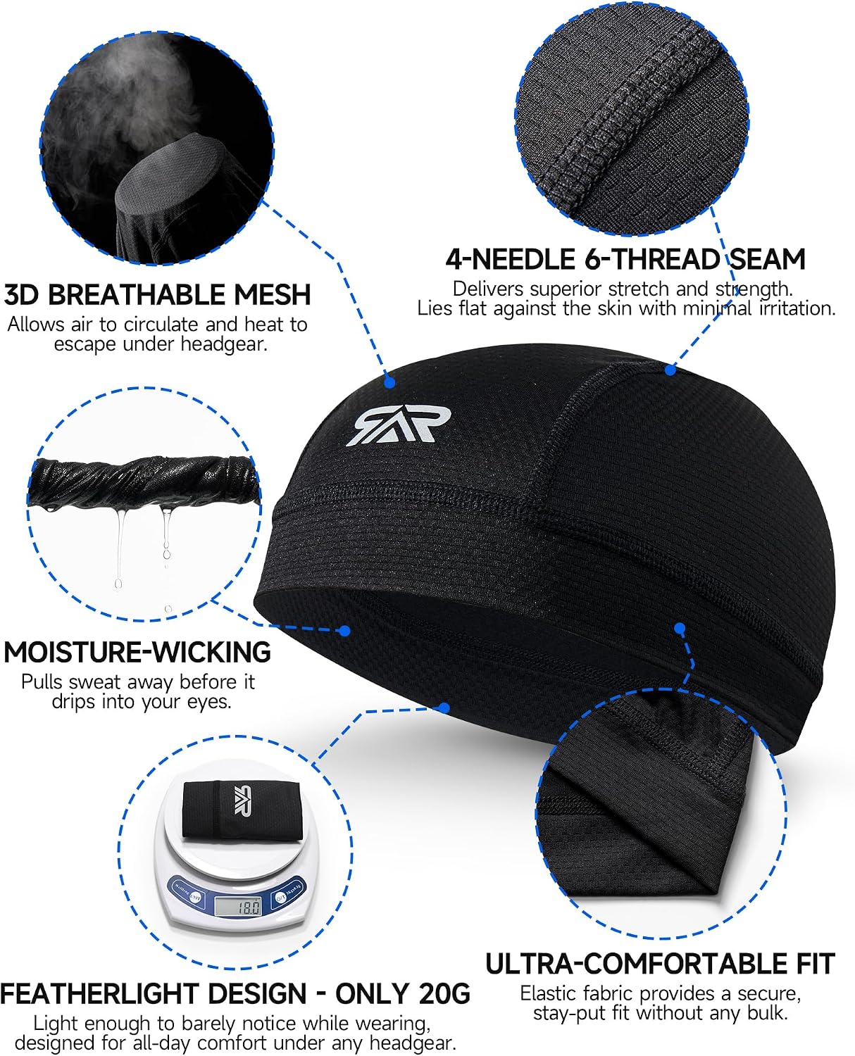 AUSFLUG Skull Cap Helmet Liner, Breathable Cooling Moisture-Wicking image 5