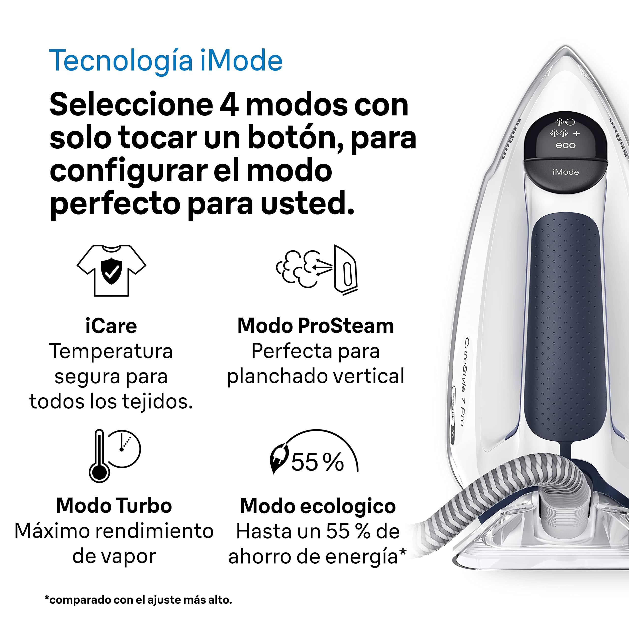 Braun CareStyle 7 Pro IS7282BL, Plancha Generadora de Vapor con Tecnología FreeGlide 3D, Smart iCareMode, Planchado Vertical, Antigoteo, Tanque de Agua Desmontable de 2L, 2700W, Azul Marino