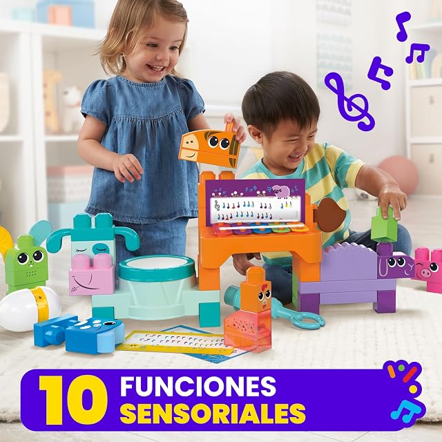 Foto 3 de 6 de Mega Bloks Banda Granja Musical 45 Bloques sensoriales de construcción, Juguete +1 año (Mattel HPB46)