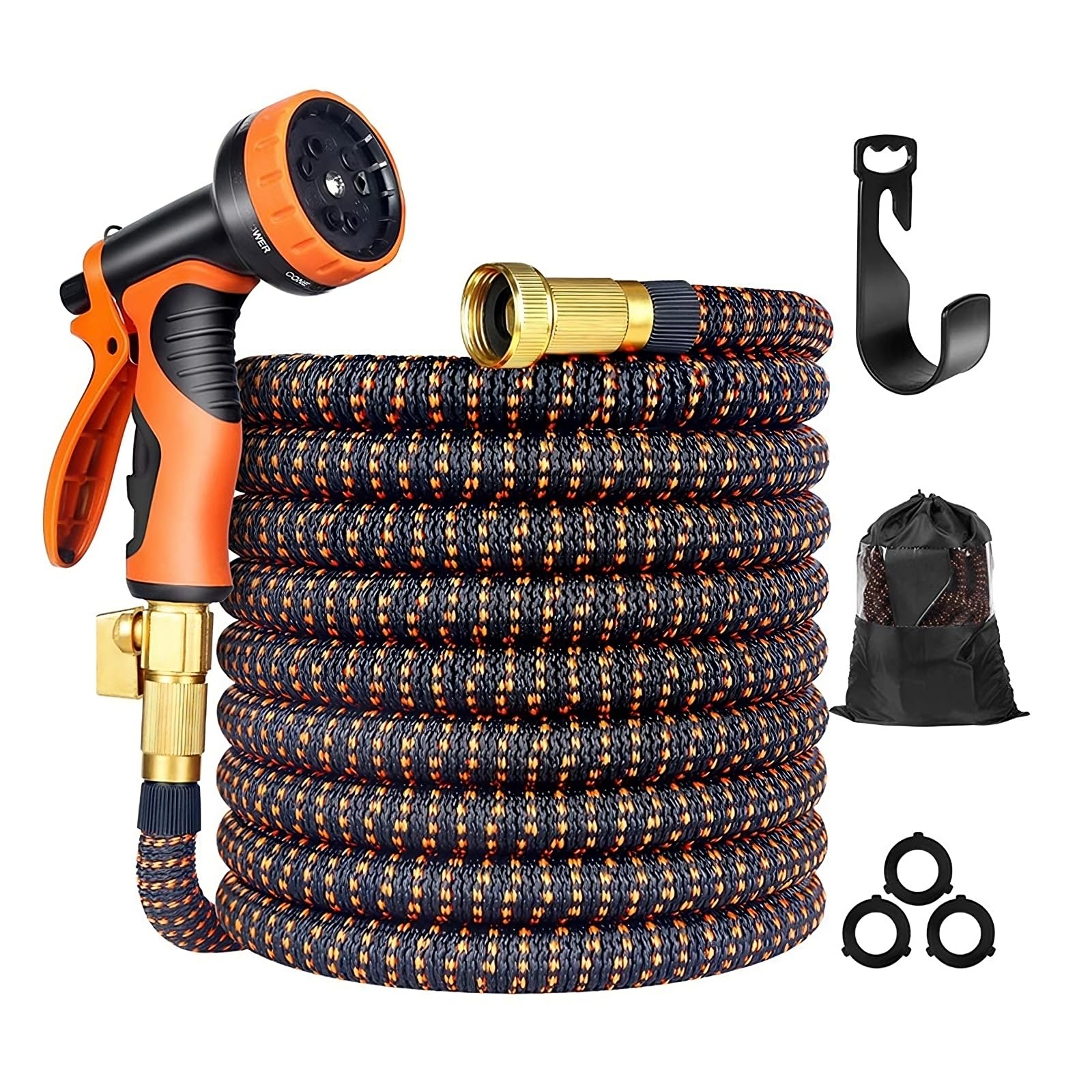 Unknown Size. Upgrade Your Watering with HOQLU Expandable Garden Hose - No-Kink Flexible Water Hose 2500D with 10 Function Nozzle, Durable and Long Lifespan, 3/4" Solid Brass Connectors (50FT)