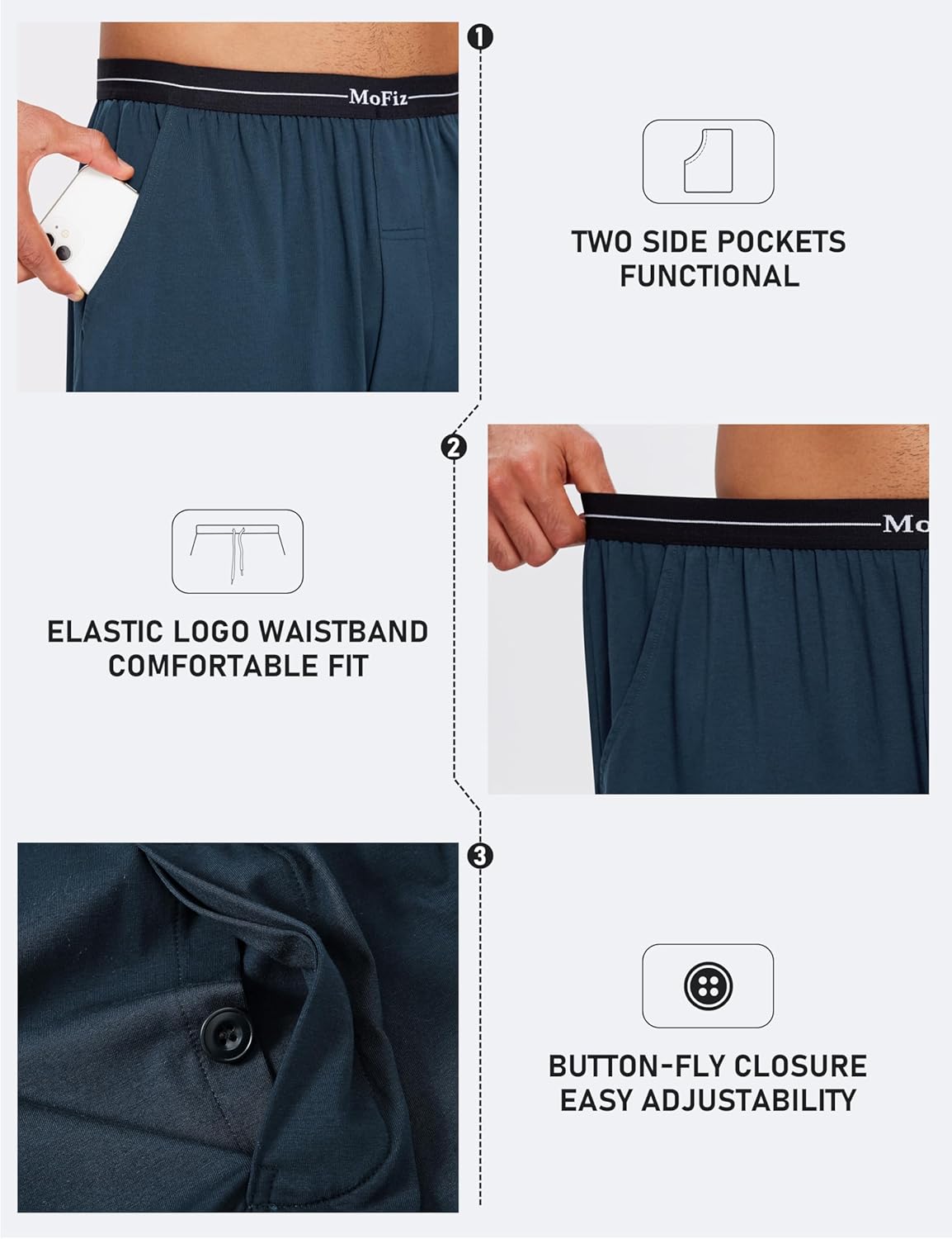 Men's Pajamas Set Soft Cotton Pjs Sets Long Sleeve Pullover Sleepwear Loungewear Set with Elastic Waist & Pockets - Image 5