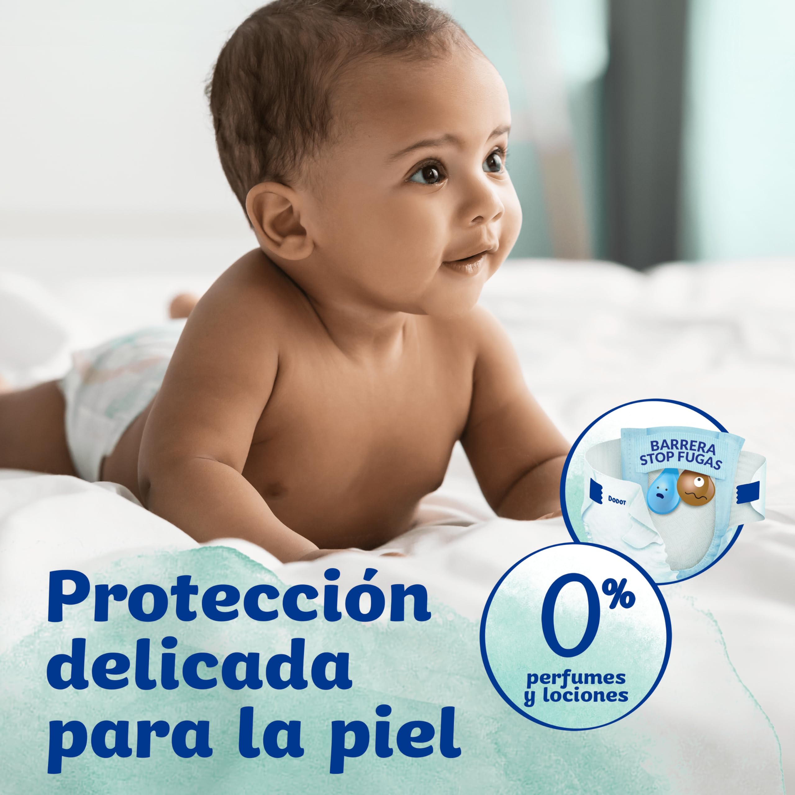 Dodot Pañales Bebé Cuidado Total, Talla 3 (6-10 kg), 132 Pañales +Regalo de 10 Toallitas Aqua Pure 99% Agua, Protección Delicada De La Piel, Pack Mensual