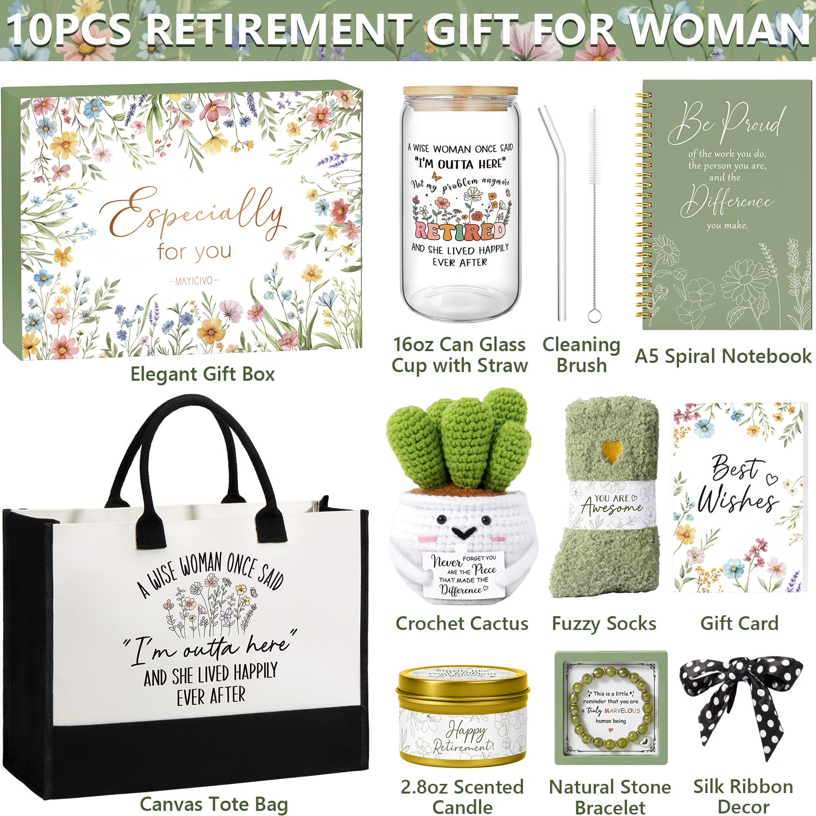 Happy Retirement Gift for Woman 2026, Funny Retirement Gifts for Women Coworkers, Cool Retired Gifts for Retirees Women Boss Teacher Nurse Mom Grandma Friends, Farewell Leaving Gift w/ Canvas Tote Bag
