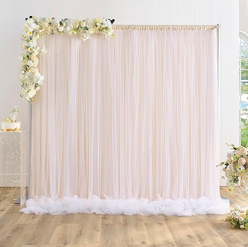 Miniatura 3 de Cortinas drapeadas de tul de color champán para telón de fondo ideales para baby shower, boda, sesión de fotos, fiesta de compromiso, despedida de