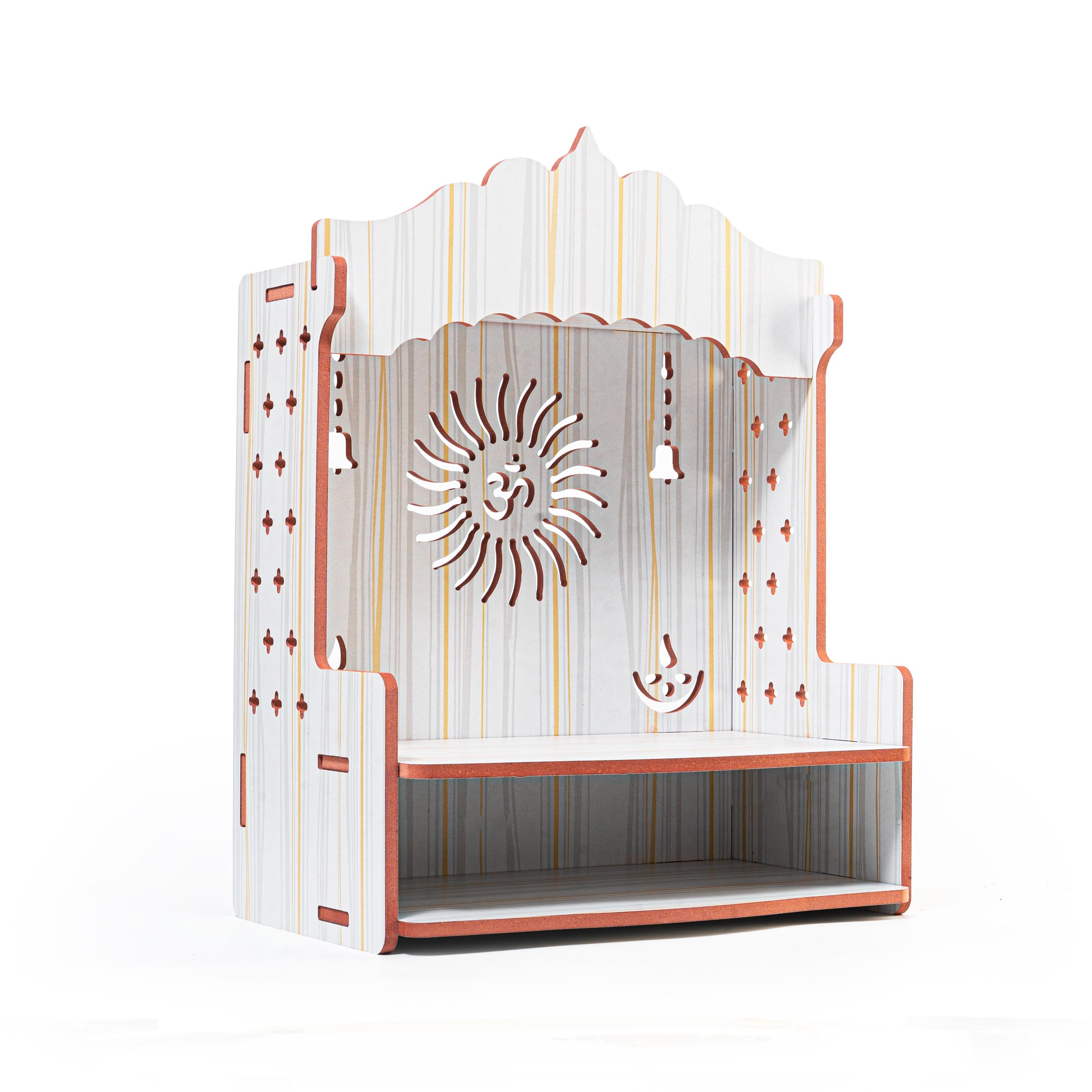 Mensola da tavolo in legno da appendere al muro, tempio Pooja Mandir Dio, per riporre oggetti e idoli, decorazione per casa, ufficio e regali (design bianco Om e Diya)