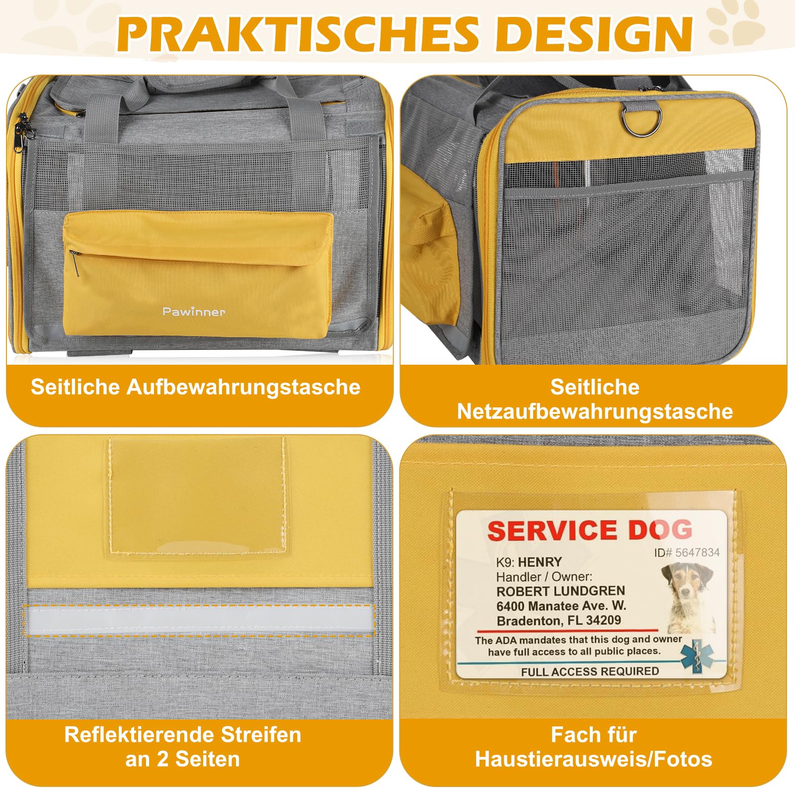 Trasportino per cani con ruote, 45 x 33 x 33 cm, con trolley per auto e aereo, pieghevole, traspirante, portatile, per cani e gatti fino a 9 kg