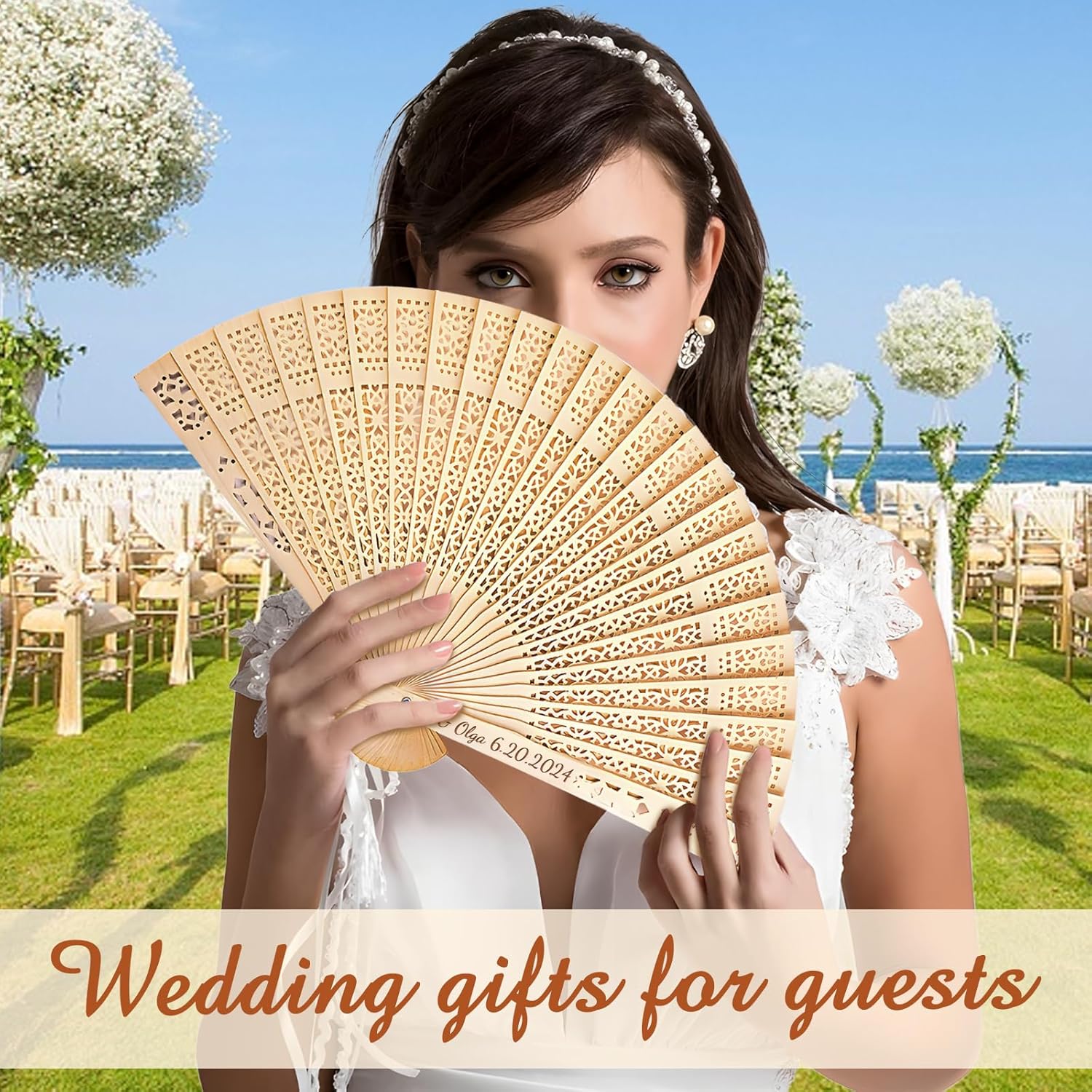 100 Pcs Personalized Wedding Fans for Guests Bulk Custom Fan Wooden Folding Hand Engraving Name/Date for Wedding Baby Shower Party Favors