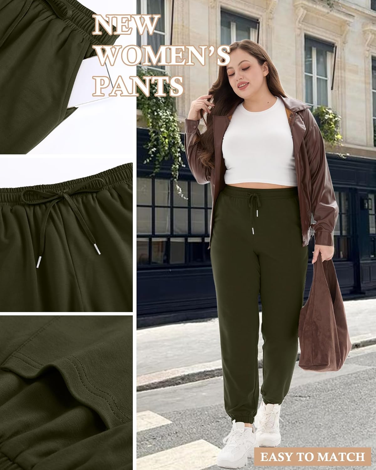 Plus Size Joggers for Women Sweatpants Baggy Lounge Pants Elastic Waist Drawstring Workout Casual Pant with Pocket - Image 4