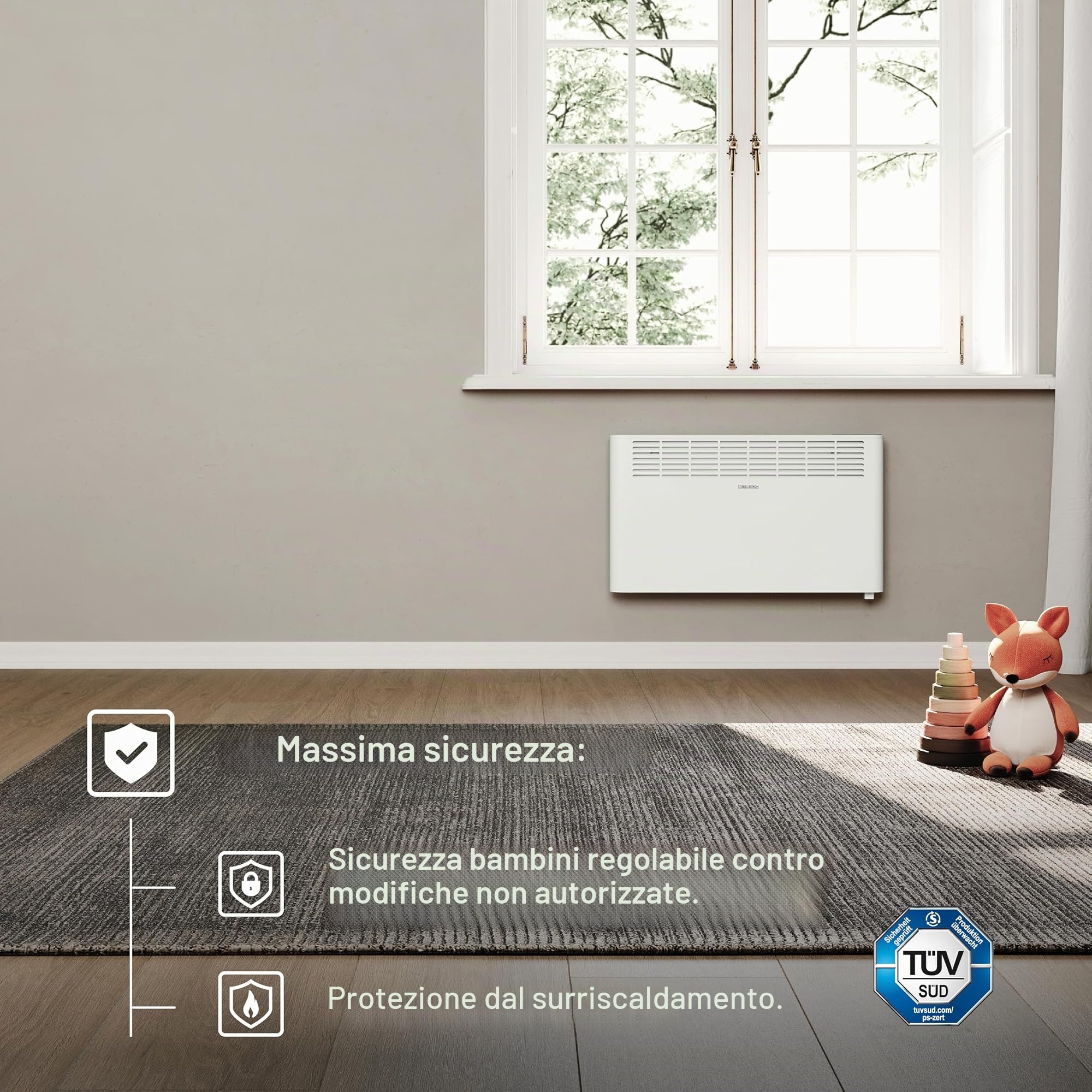 STIEBEL ELTRON Convettore da parete CNS 2000 Plus LCD, 2 kW per circa 25 m², certificato TÜV, display LCD, timer settimanale, riscaldamento elettrico a risparmio energetico, bianco, 205857