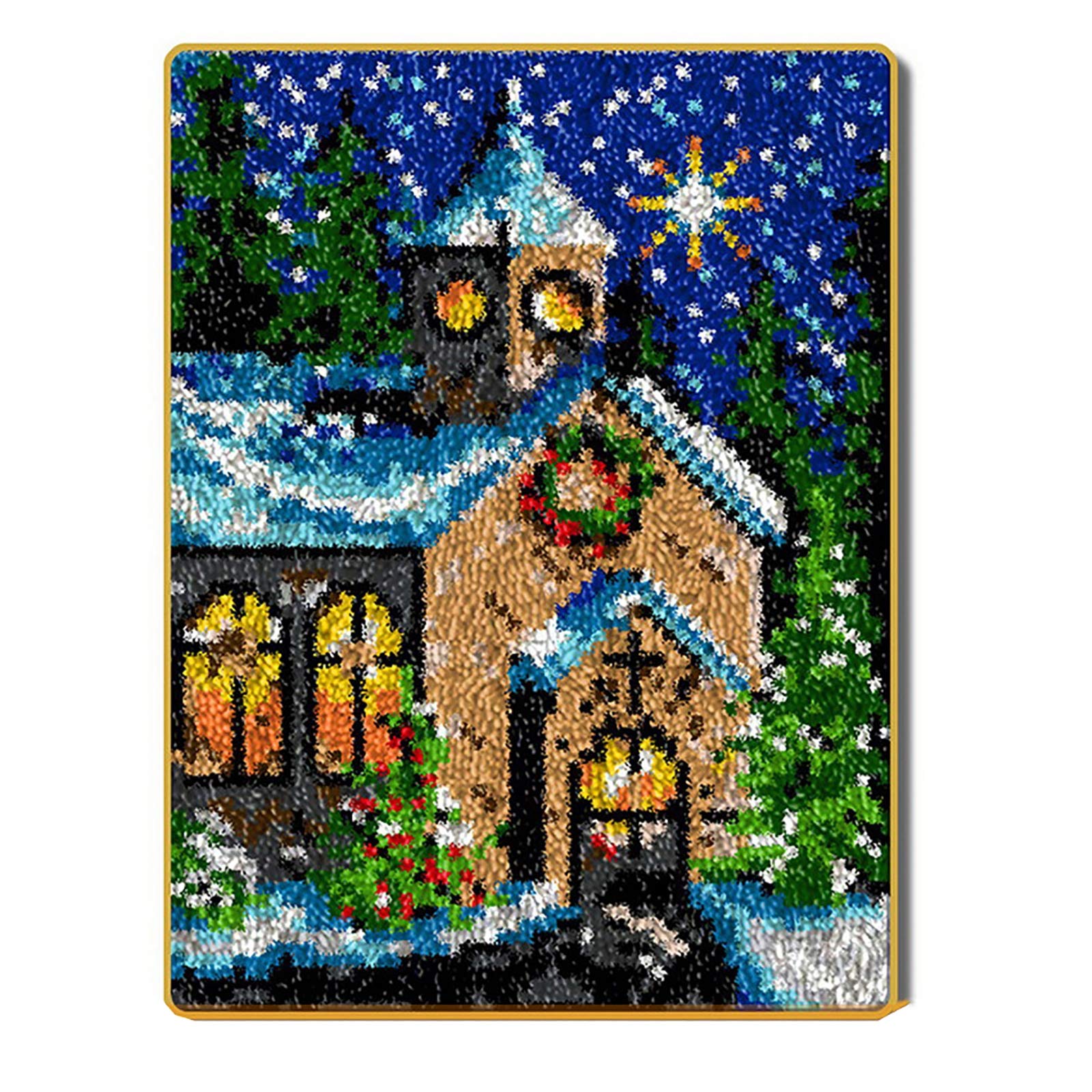 Zfflyh Church Christmas Latch Hook Rug Kits, Diy Rug Crochet Yarn Kits Color Pattern Printed Crafts Crocheting Embroidery Gift For Kids Adults Beginners 5238Cm