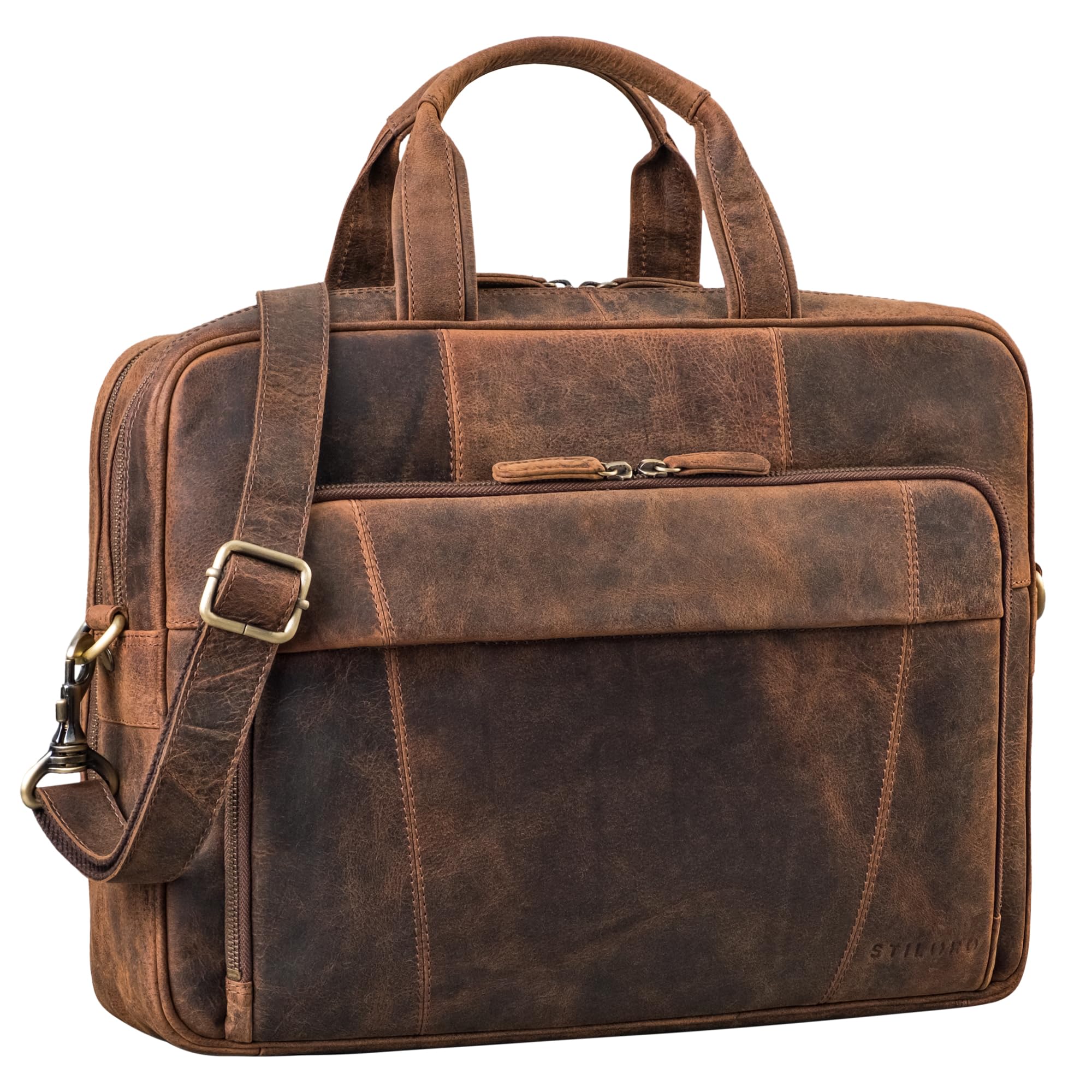 STILORD Jaron Vintage Ledertasche Leder Herren Damen 15,6 Zoll Laptoptasche Umhängetasche groß Aktentasche Arbeit Büro Uni echtes Rindsleder Farbe:Kreta - braun