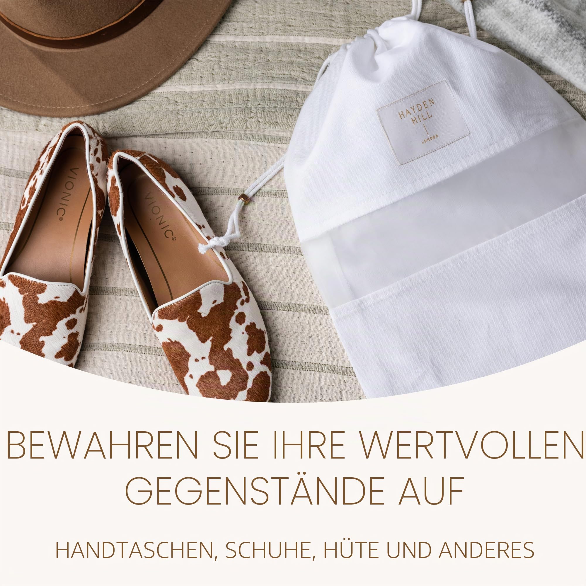 Hayden Hill Luxuriöse Staubbeutel aus Bio-Baumwolle für Handtaschen - 3er-Pack - Taschen Aufbewahrung von Handtaschen, Schuhen und Geldbörsen - Zertifiziert Klimaneutral (Gemischte Größen)