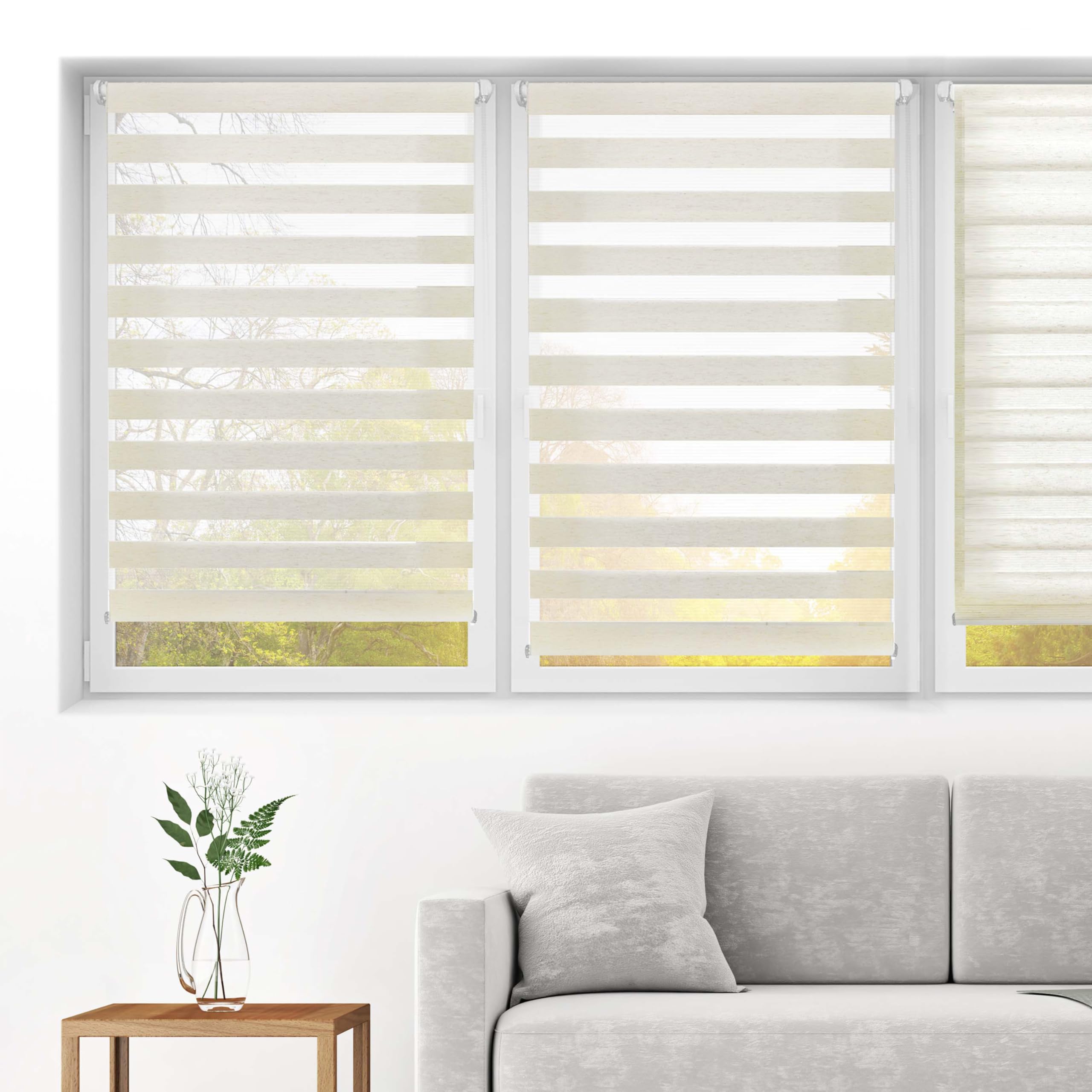 Blindecor - Indus doppelrollo klemmfix ohne bohren - duo rollo klemmfix Leinfarben - 80 x 130 cm(Breite x Länge) Stoffgröße 77 x 125 cm